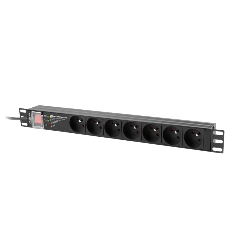 PDU Lanberg PDU-PRO-07E-0200-BK Conmutato 1U Monofase Orizzontale Alluminio Nero - immagine 1