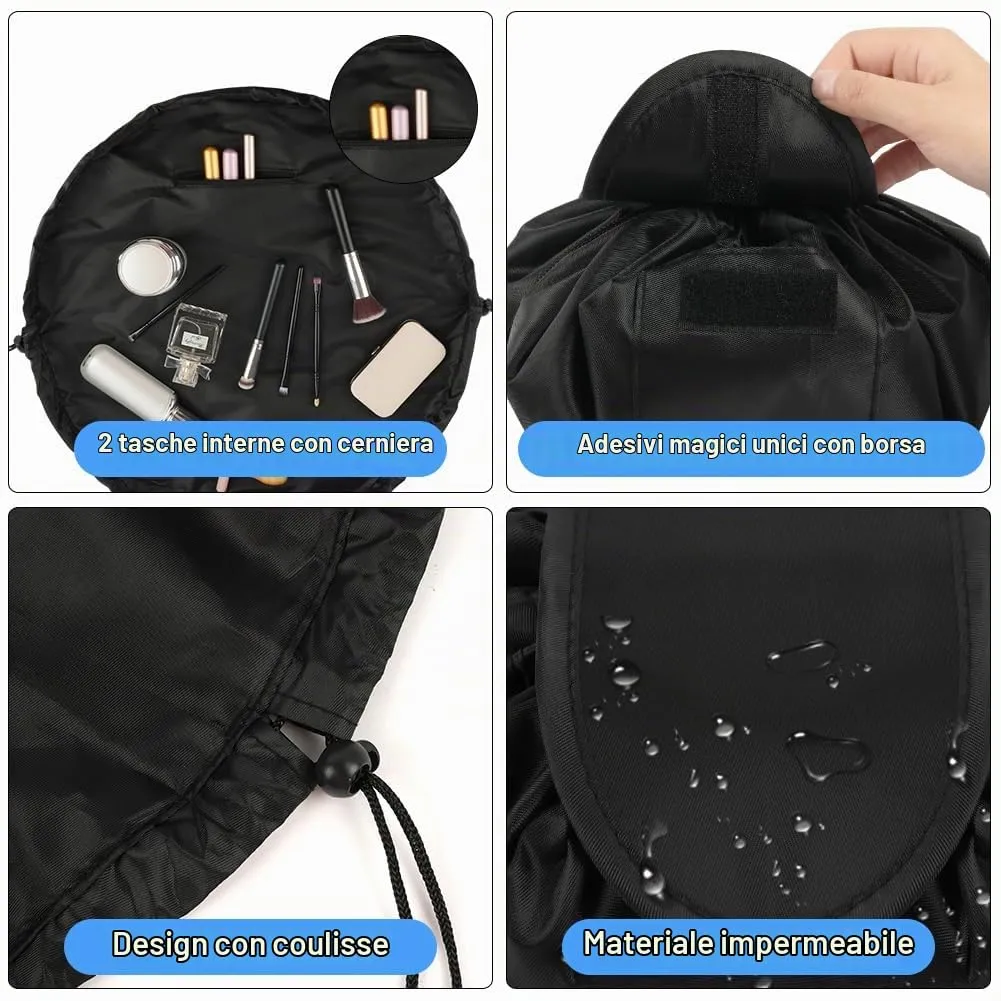 URAQT Borsa Cosmetica da Viaggio,  Impermeabile, Portatile,Nero - immagine 3