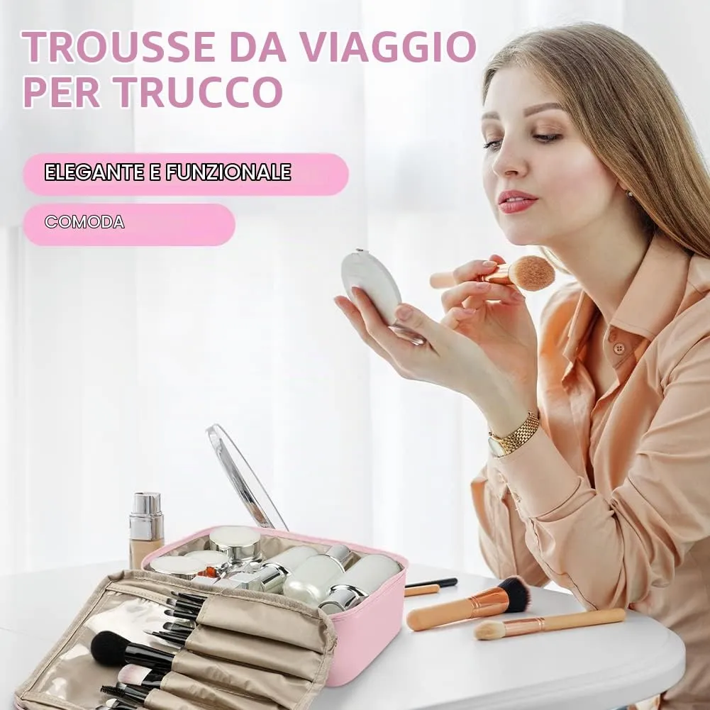 Aucuu Beauty Case Donna, Beauty Case da Viaggio, Organizer Cosmetici, Porta Trucchi da Viaggio con Double Face Tascabile, Trousse da Viaggio, Borsa da Toilette per Viaggio/All'aperto - immagine 6