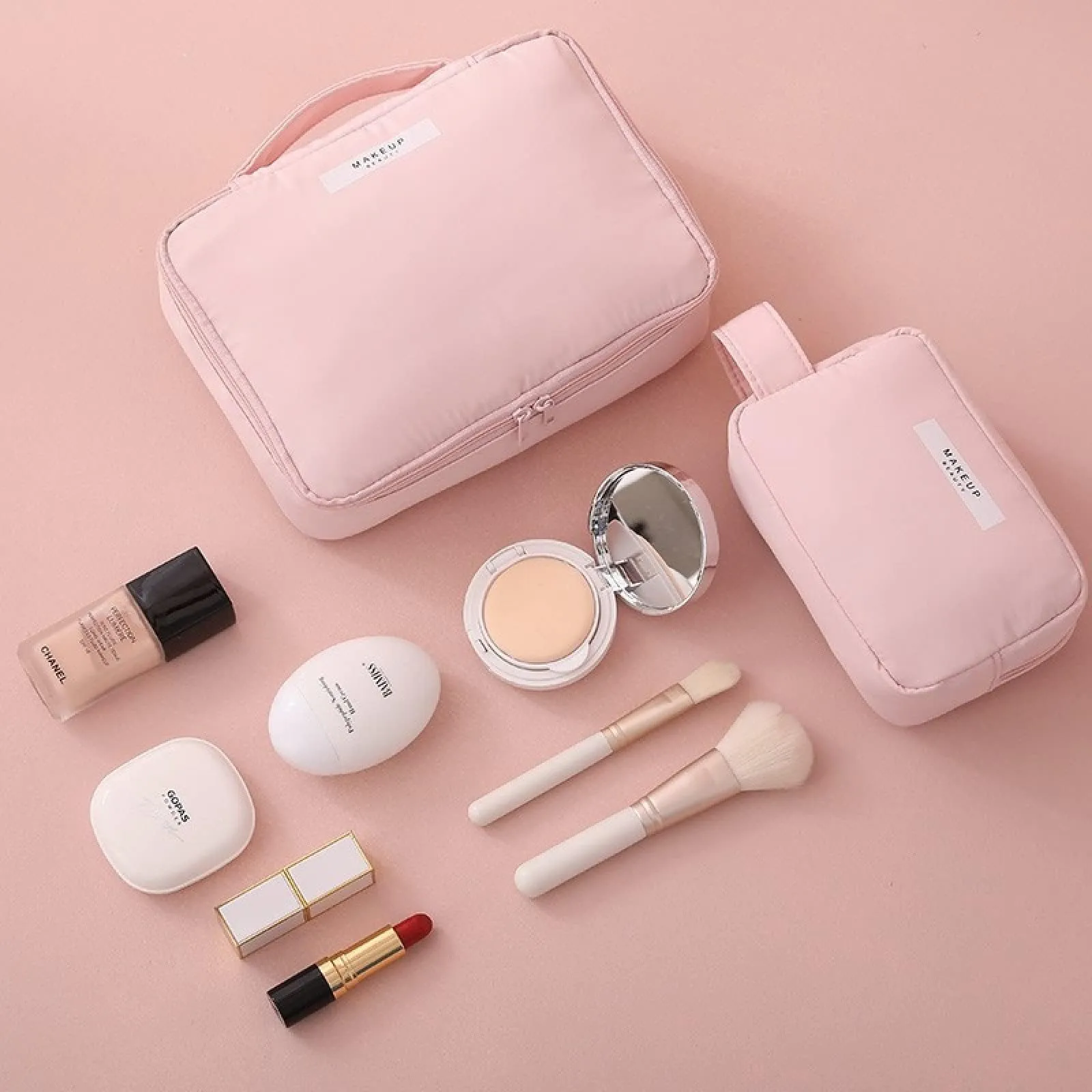 Aucuu Beauty Case Donna, Beauty Case da Viaggio, Organizer Cosmetici, Porta Trucchi da Viaggio con Double Face Tascabile, Trousse da Viaggio, Borsa da Toilette per Viaggio/All'aperto - immagine 7