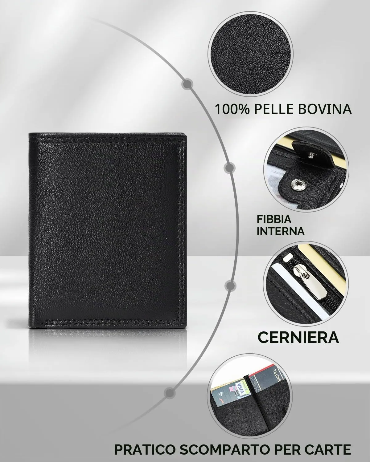FOMAX Portafoglio da uomo in pelle, con protezione RFID, doppia cucitura - immagine 5