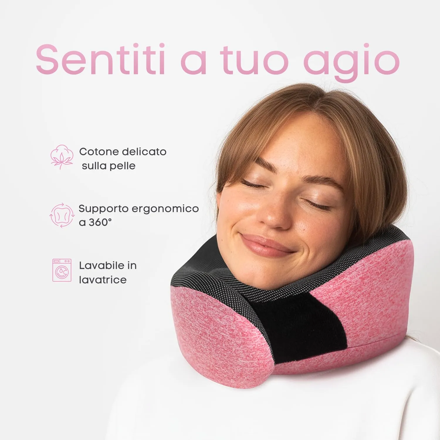 Proglobe Set Cuscino Cervicale da Viaggio in Memory Foam, Rosa - immagine 2