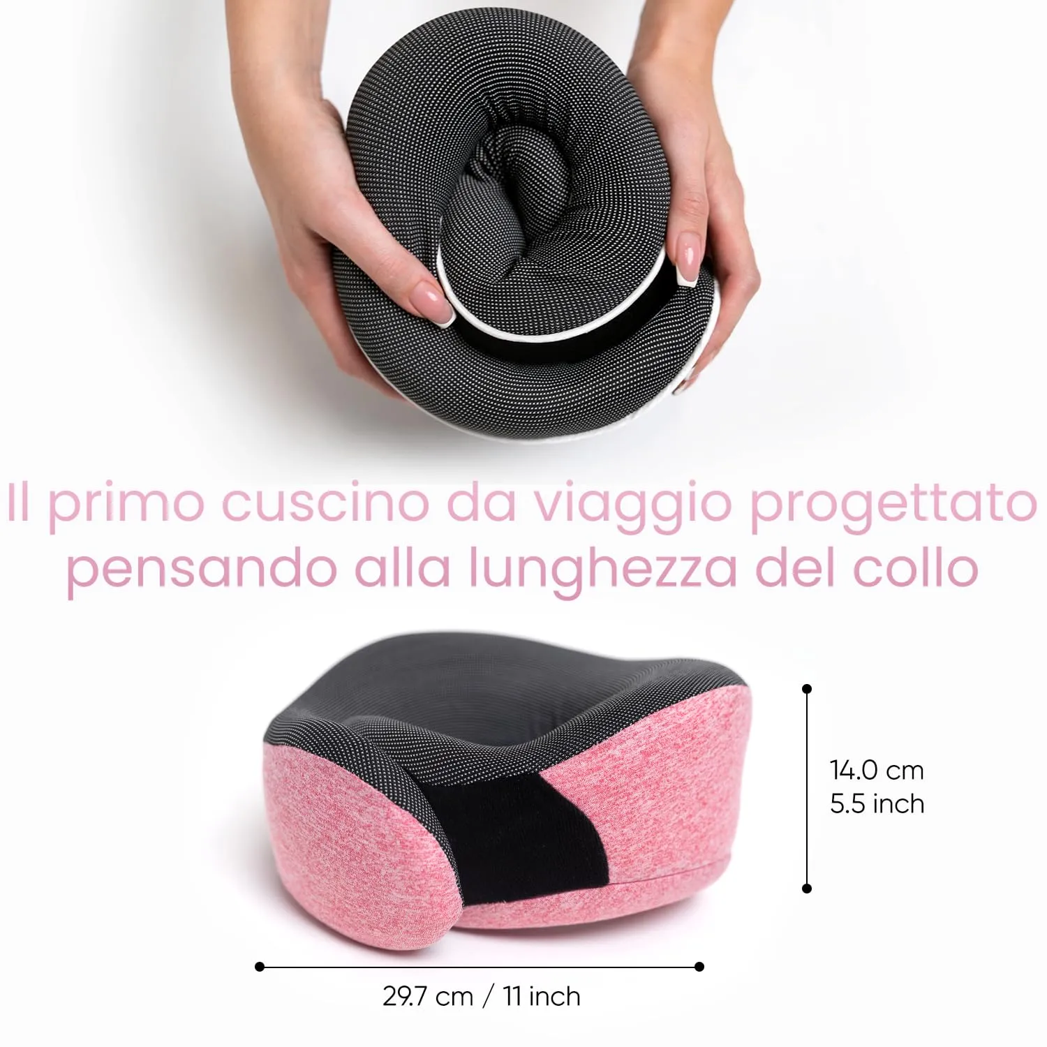 Proglobe Set Cuscino Cervicale da Viaggio in Memory Foam, Rosa - immagine 5