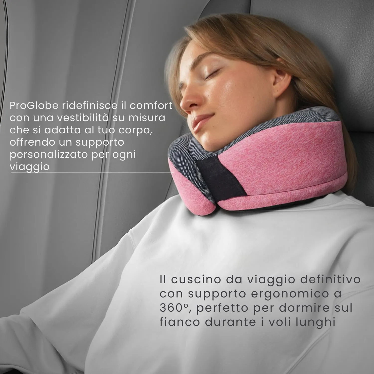 Proglobe Set Cuscino Cervicale da Viaggio in Memory Foam, Rosa - immagine 6