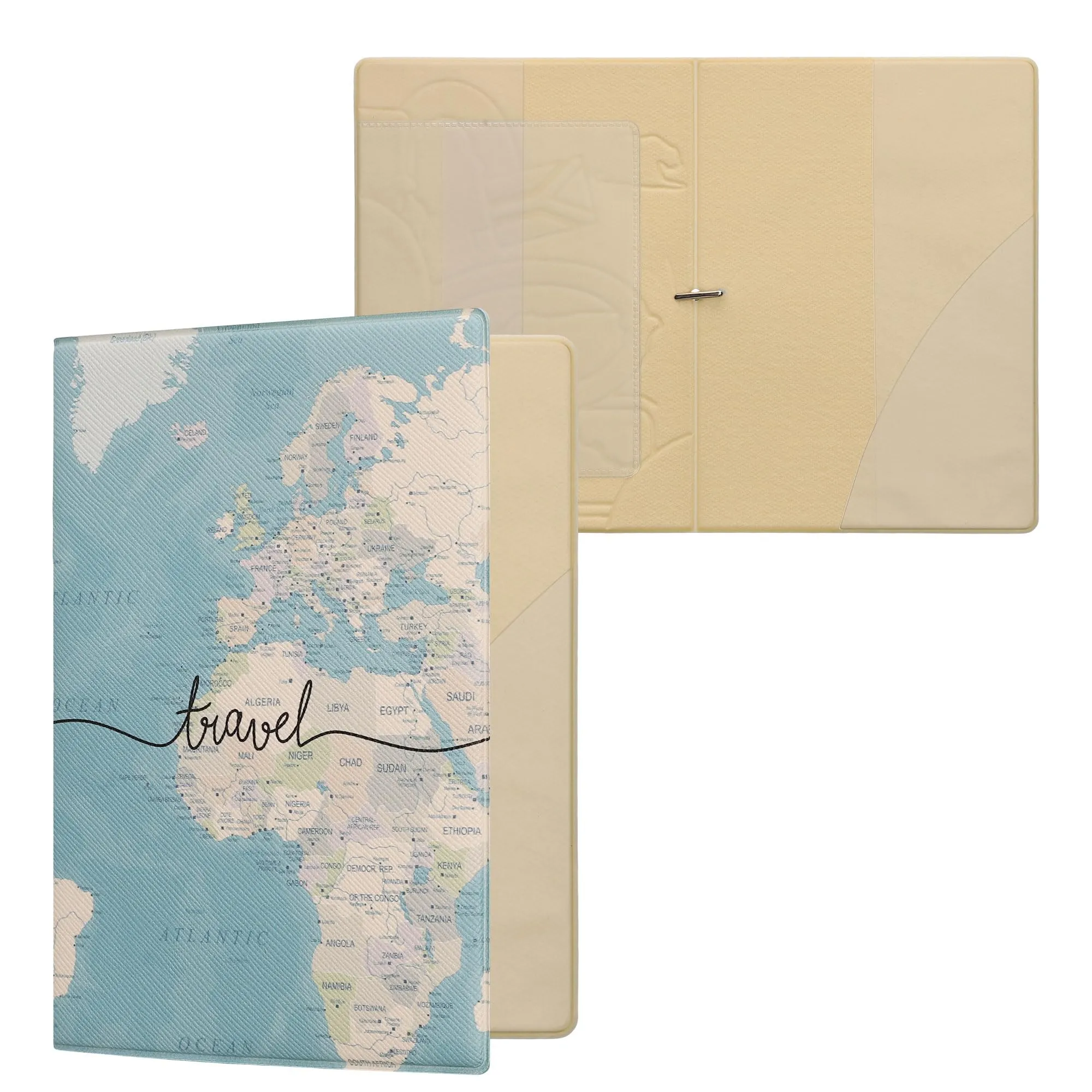 kwmobile Custodia per Passaporto - Porta Passaporto con Chiusura di Sicurezza ad Elastico - Protezione per Documenti - nero/beige/blu - immagine 1