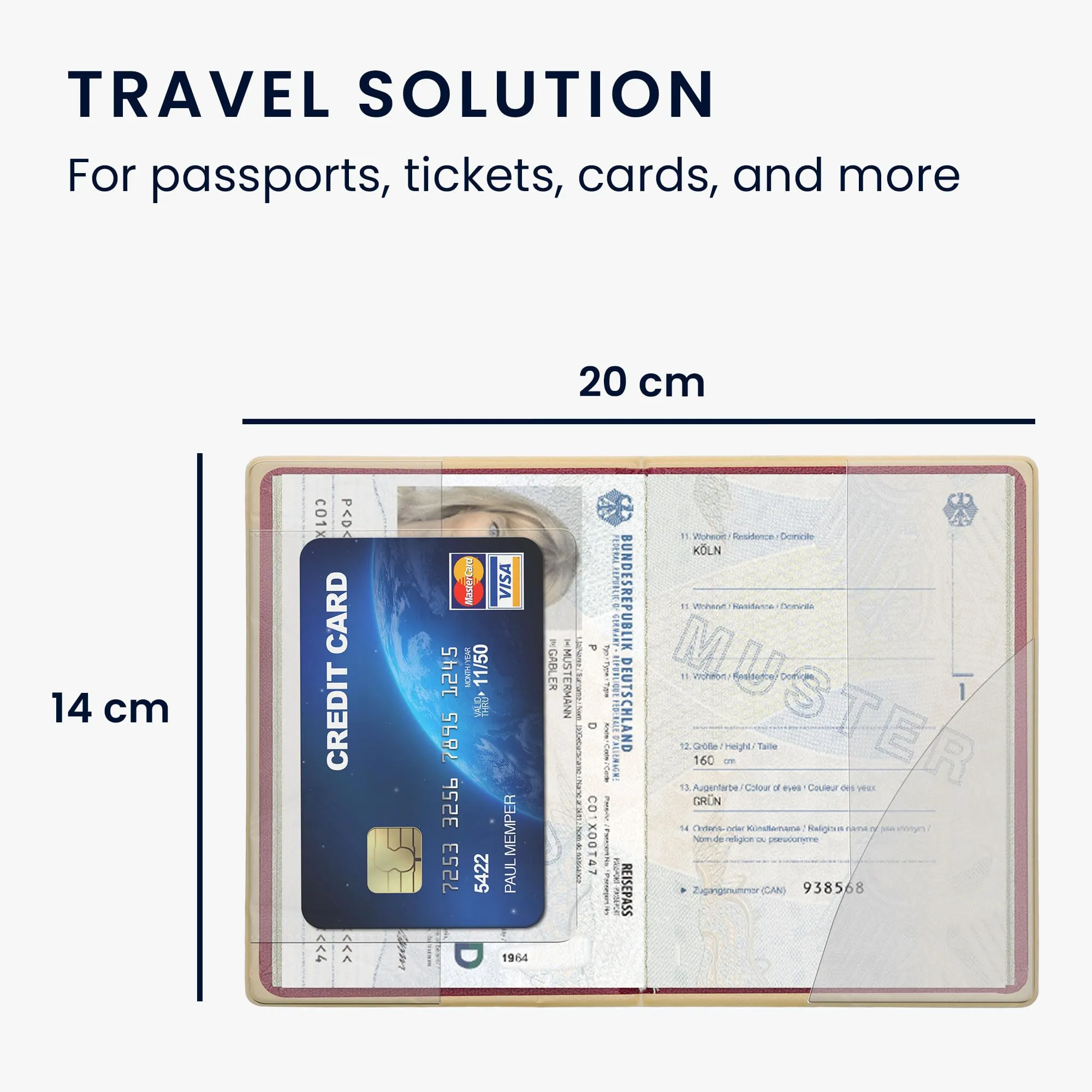 kwmobile Custodia per Passaporto - Porta Passaporto con Chiusura di Sicurezza ad Elastico - Protezione per Documenti - nero/beige/blu - immagine 3