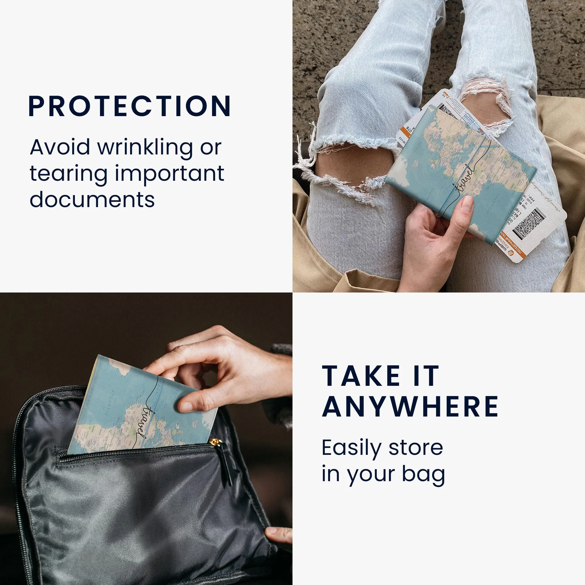 kwmobile Custodia per Passaporto - Porta Passaporto con Chiusura di Sicurezza ad Elastico - Protezione per Documenti - nero/beige/blu - immagine 4