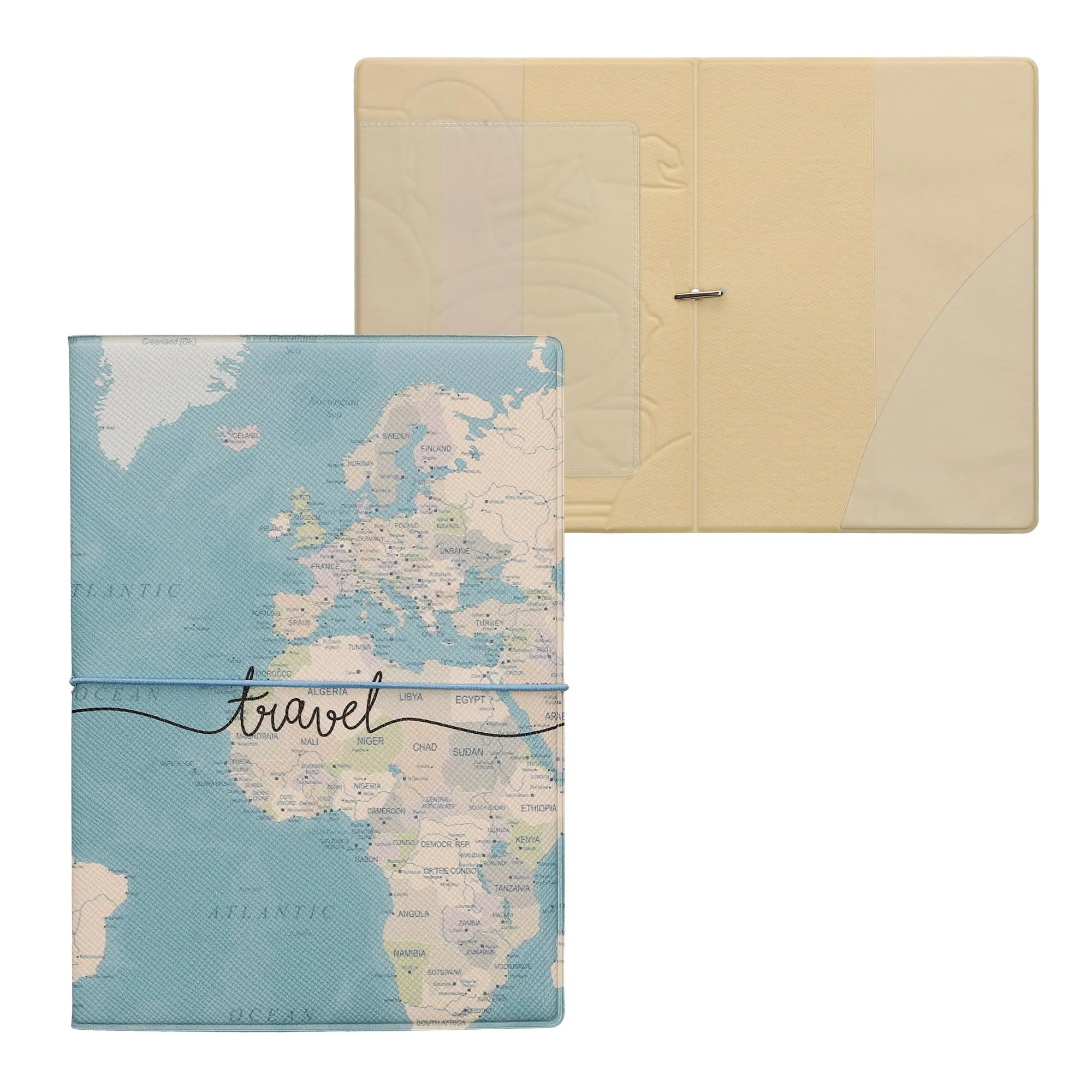 kwmobile Custodia per Passaporto - Porta Passaporto con Chiusura di Sicurezza ad Elastico - Protezione per Documenti - nero/beige/blu - immagine 7