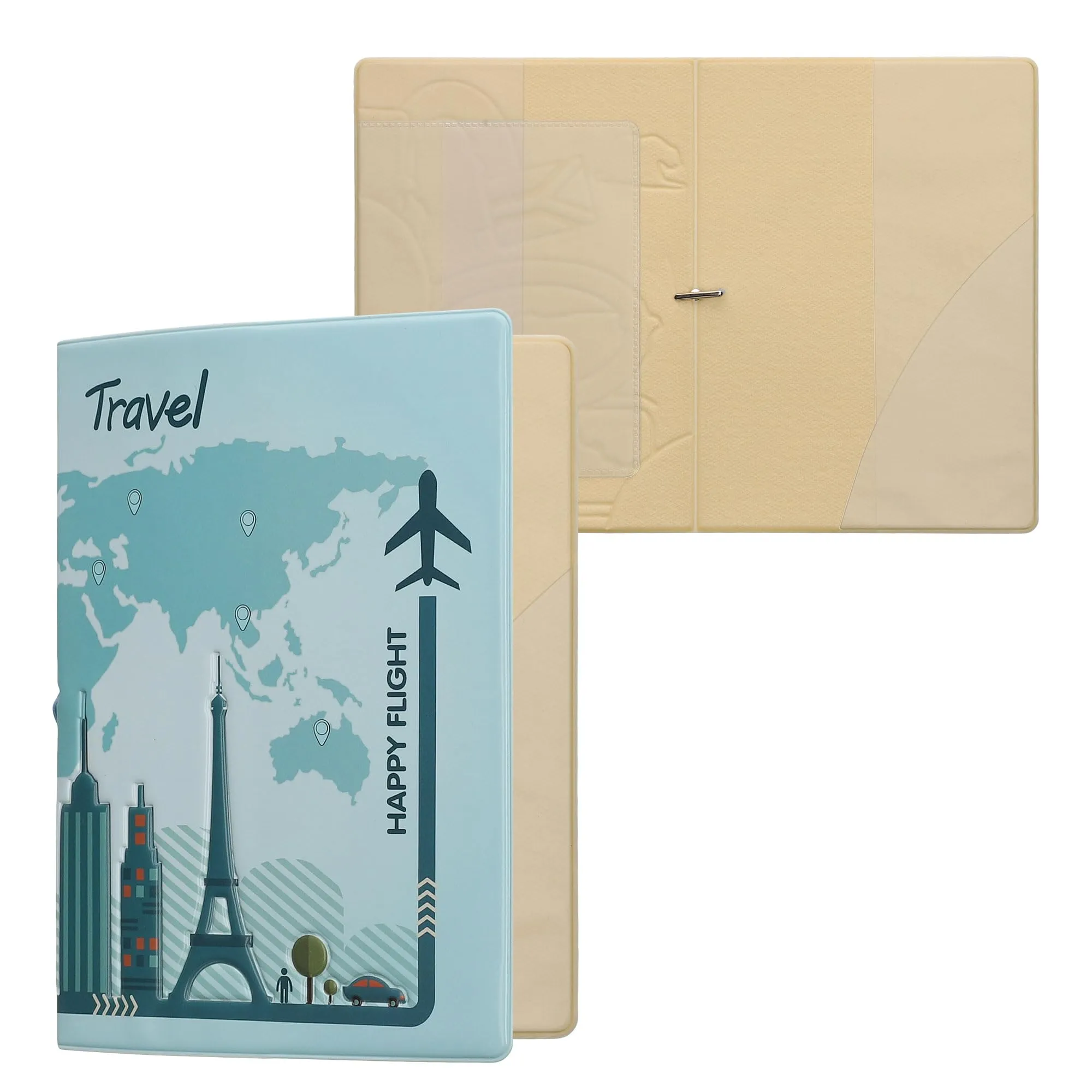 kwmobile Custodia per Passaporto - Porta Passaporto con Chiusura di Sicurezza ad Elastico - Protezione per Documenti - marrone/grigio/blu chiaro - immagine 1