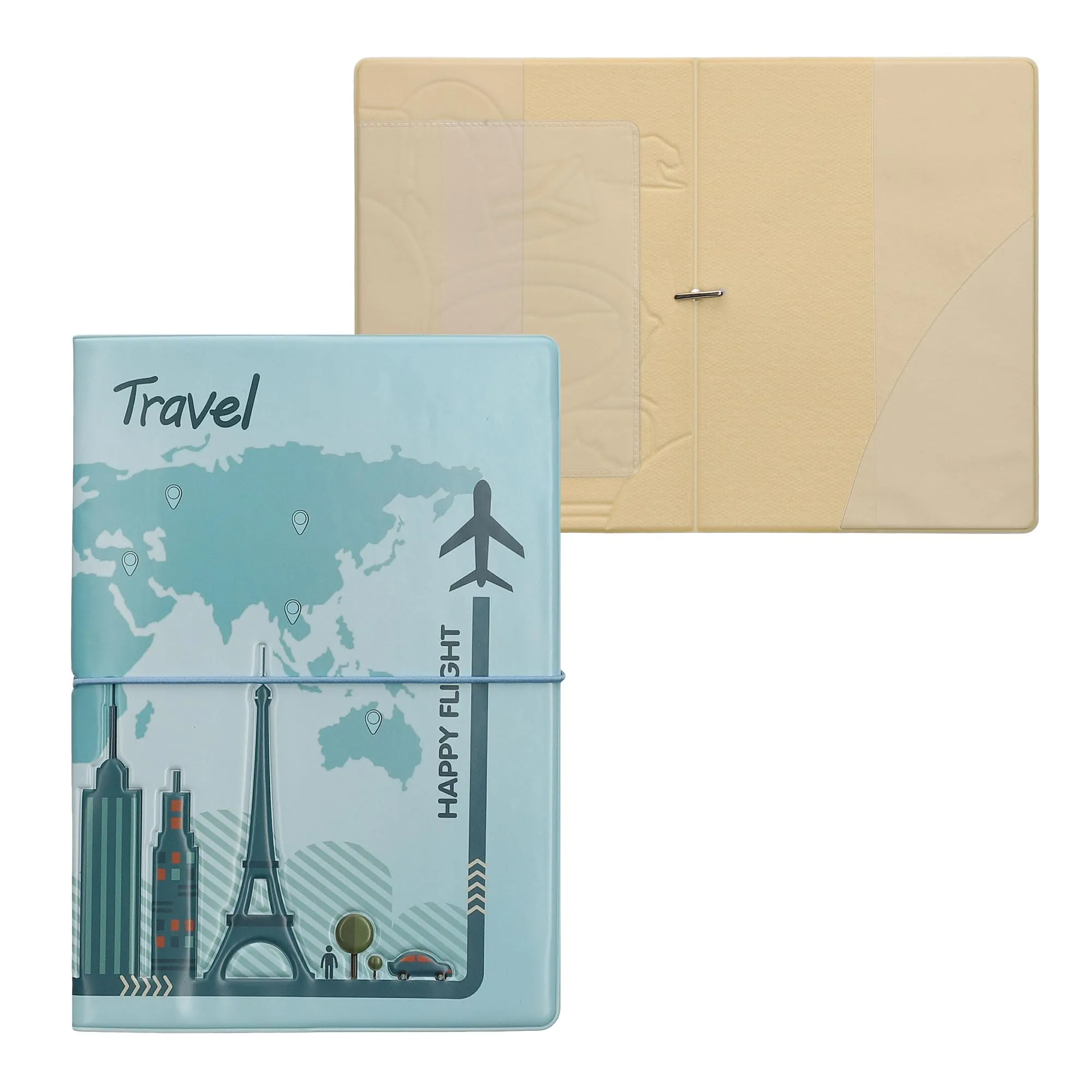kwmobile Custodia per Passaporto - Porta Passaporto con Chiusura di Sicurezza ad Elastico - Protezione per Documenti - marrone/grigio/blu chiaro - immagine 6