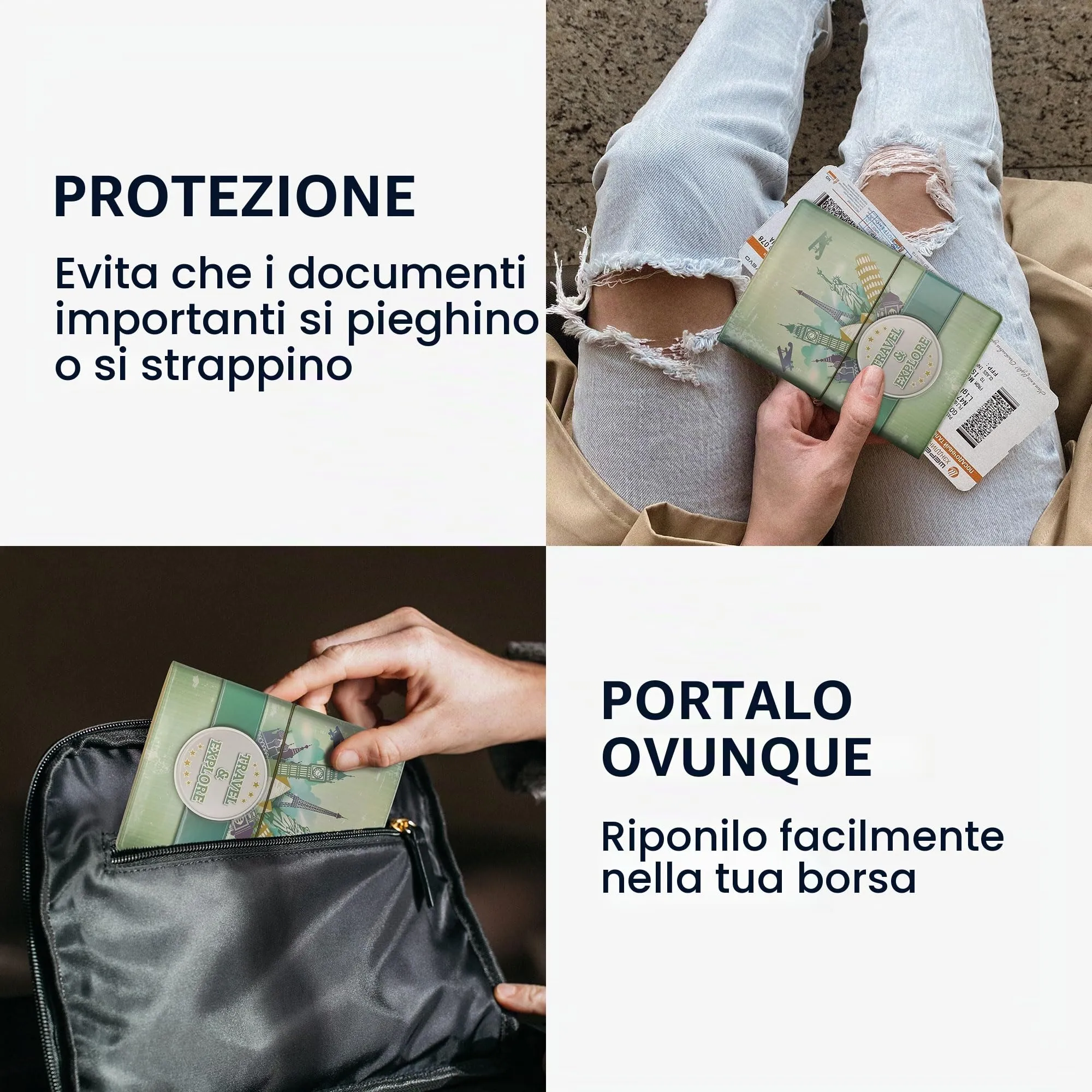 kwmobile Custodia per Passaporto - Porta Passaporto con Chiusura di Sicurezza ad Elastico - Protezione per Documenti - bianco/verde scuro/verde chiaro - immagine 4