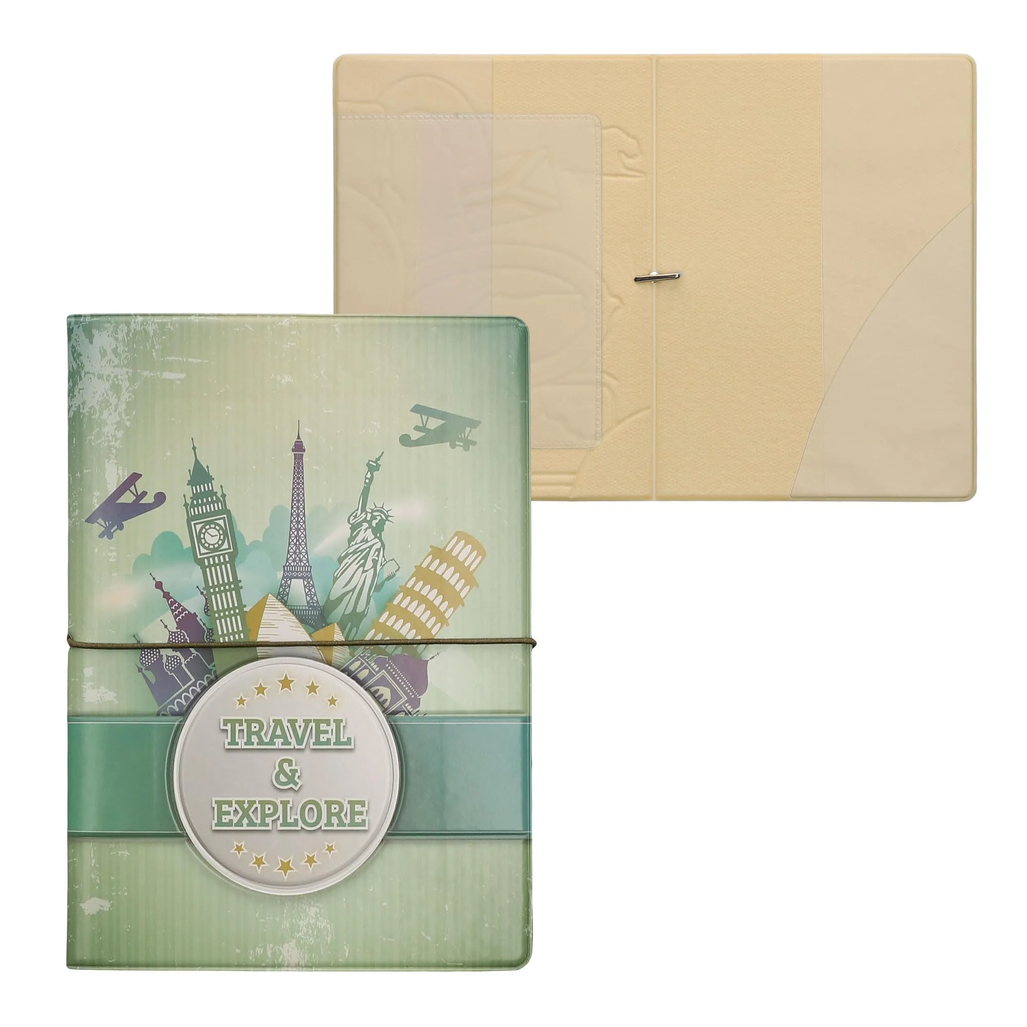 kwmobile Custodia per Passaporto - Porta Passaporto con Chiusura di Sicurezza ad Elastico - Protezione per Documenti - bianco/verde scuro/verde chiaro - immagine 6
