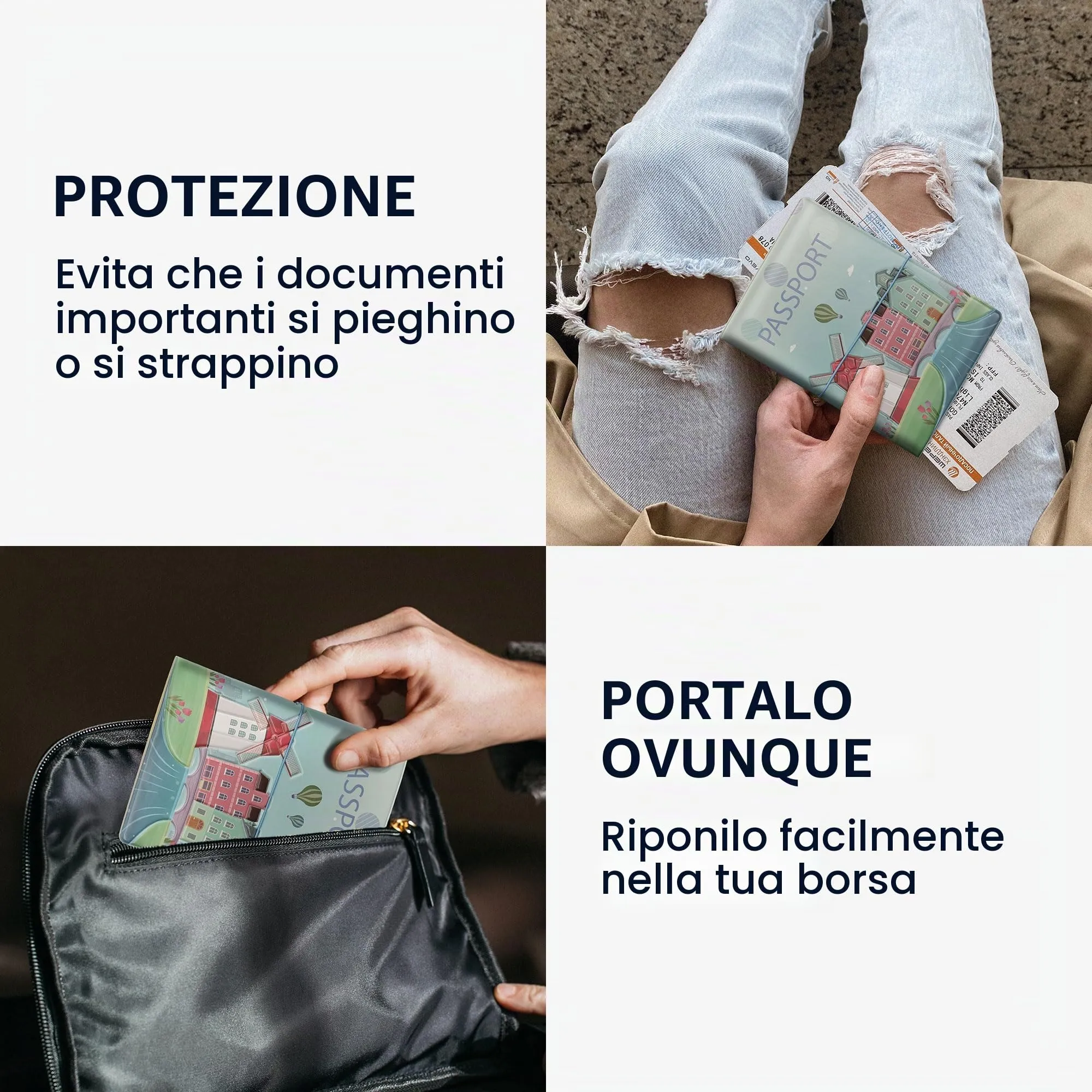 kwmobile Custodia per Passaporto - Porta Passaporto con Chiusura di Sicurezza ad Elastico - Protezione per Documenti - rosa/bianco/verde chiaro - immagine 4