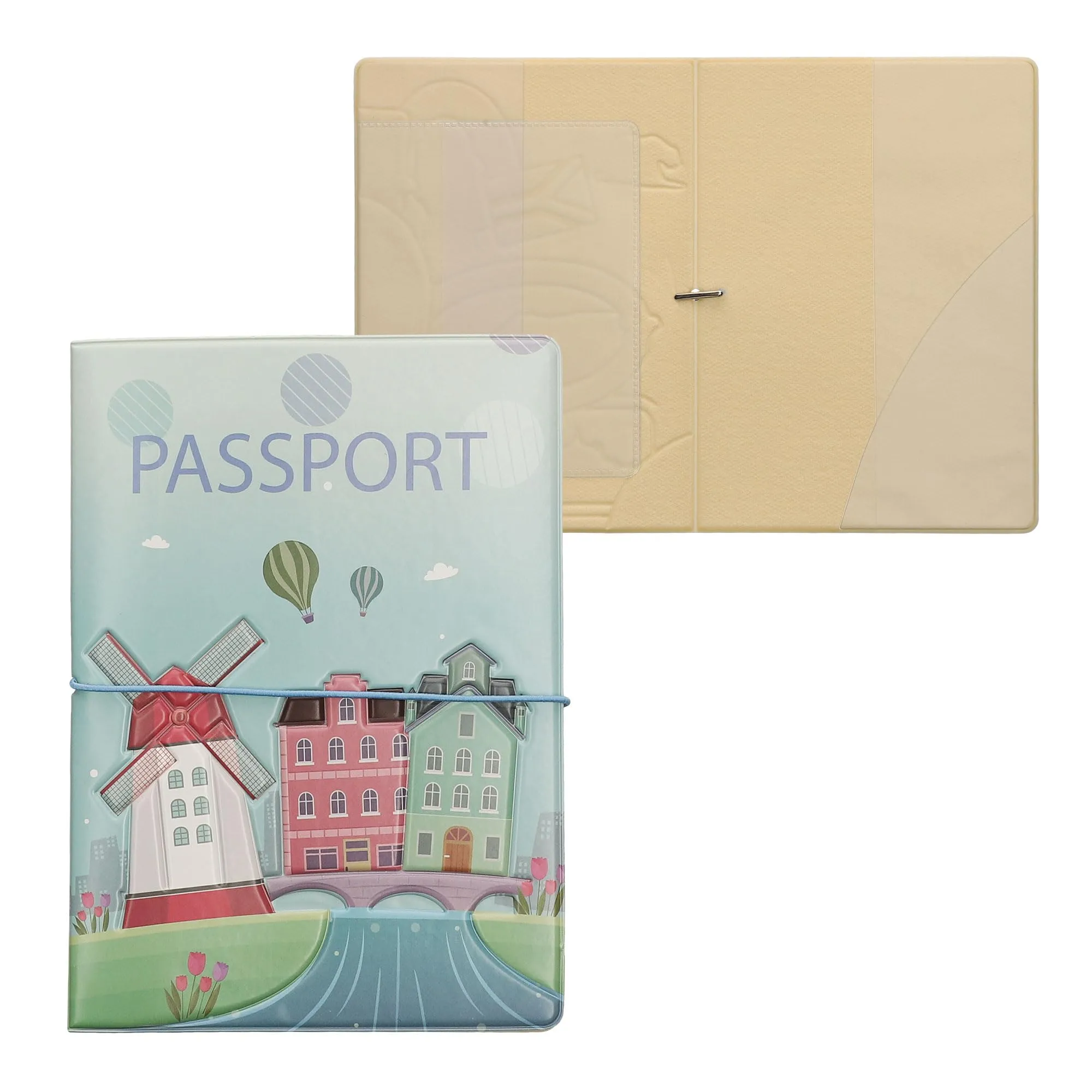 kwmobile Custodia per Passaporto - Porta Passaporto con Chiusura di Sicurezza ad Elastico - Protezione per Documenti - rosa/bianco/verde chiaro - immagine 6