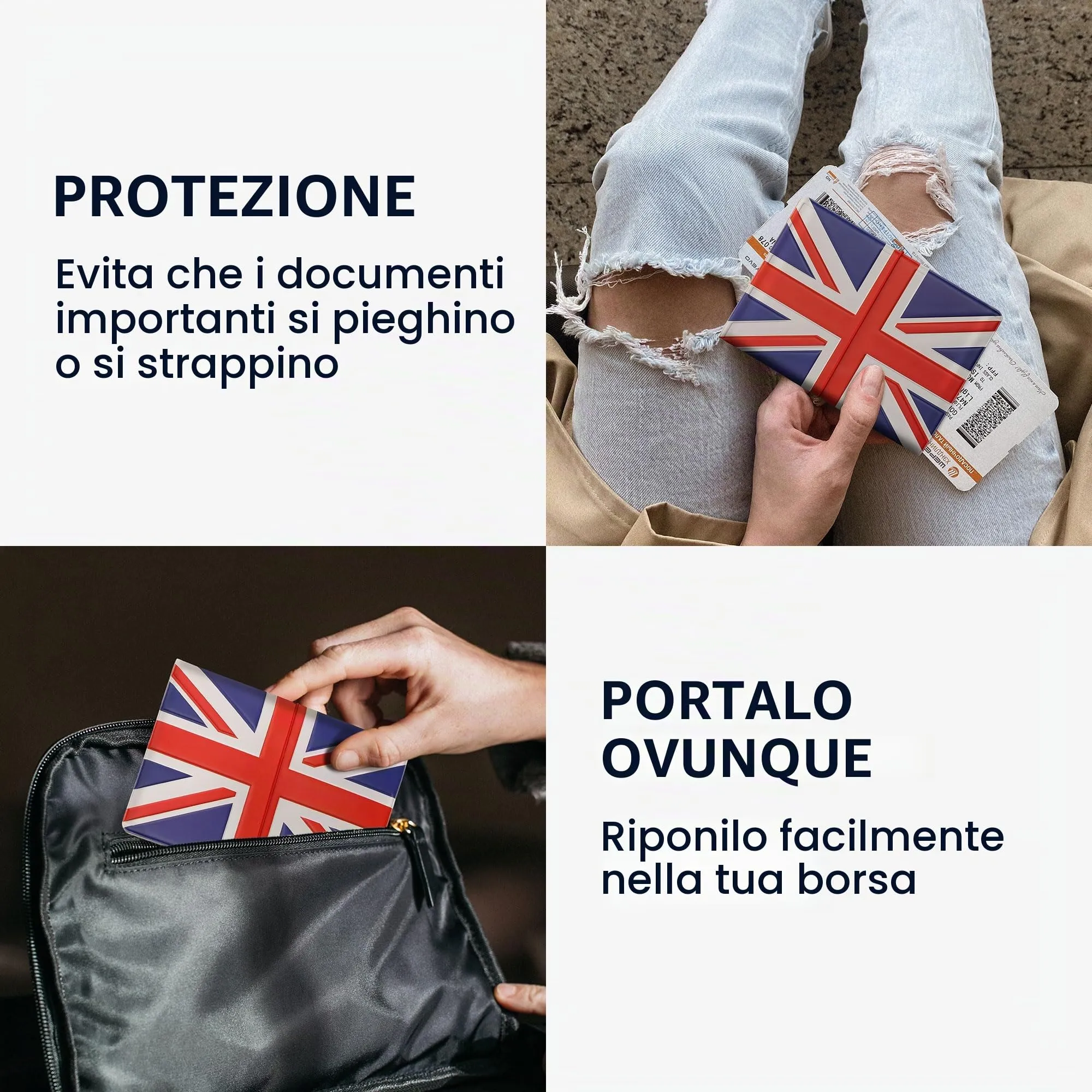 kwmobile Custodia per Passaporto - Porta Passaporto con Chiusura di Sicurezza ad Elastico - Protezione per Documenti - rosso/bianco/blu - immagine 4