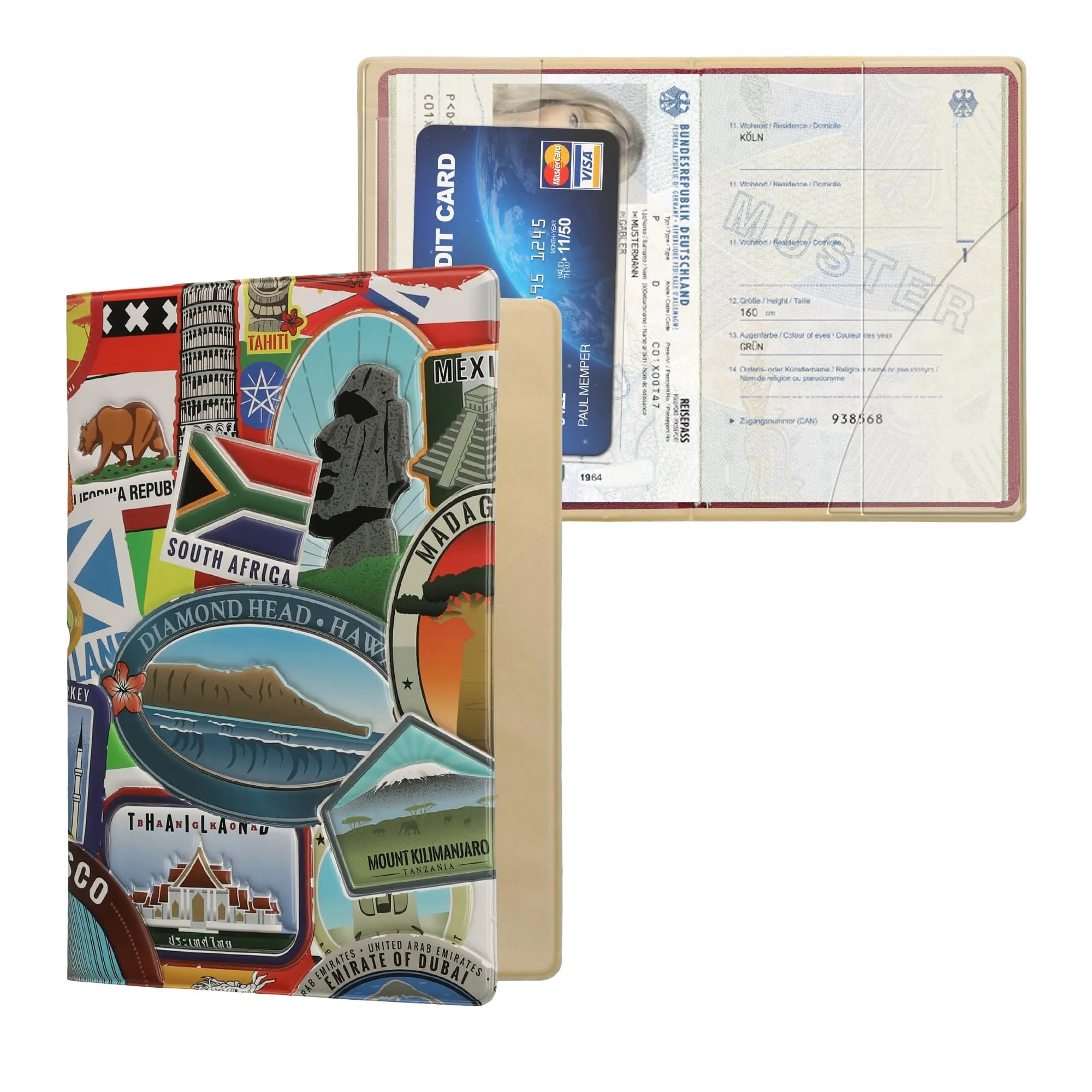 kwmobile Custodia per Passaporto - Porta Passaporto con Chiusura di Sicurezza ad Elastico - Protezione per Documenti - nero/rosso/blu - immagine 1