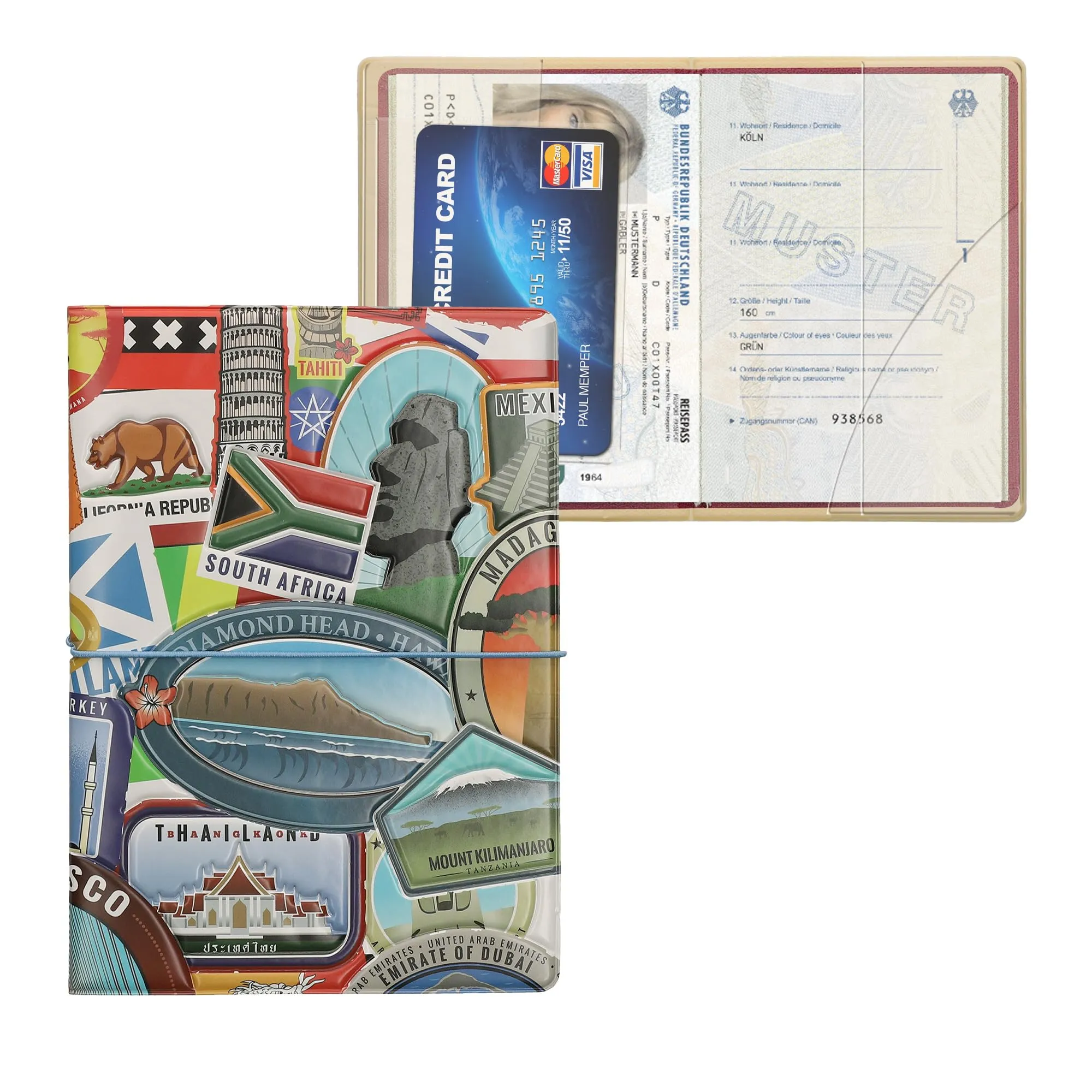 kwmobile Custodia per Passaporto - Porta Passaporto con Chiusura di Sicurezza ad Elastico - Protezione per Documenti - nero/rosso/blu - immagine 7