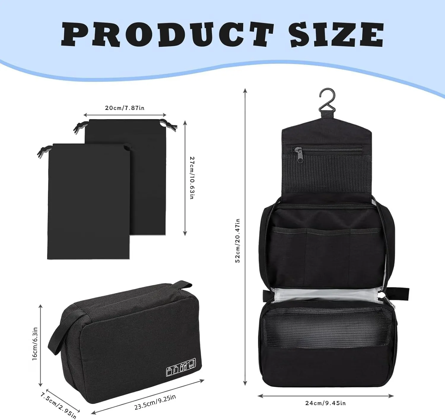 Aucuu Beauty Case da Viaggio Appendere, Borsa da Toilette per Donna Uomo, Impermeabile Trousse Trucchi, Beauty Case per Organizzare Cosmetici Oggetti Personali - immagine 2