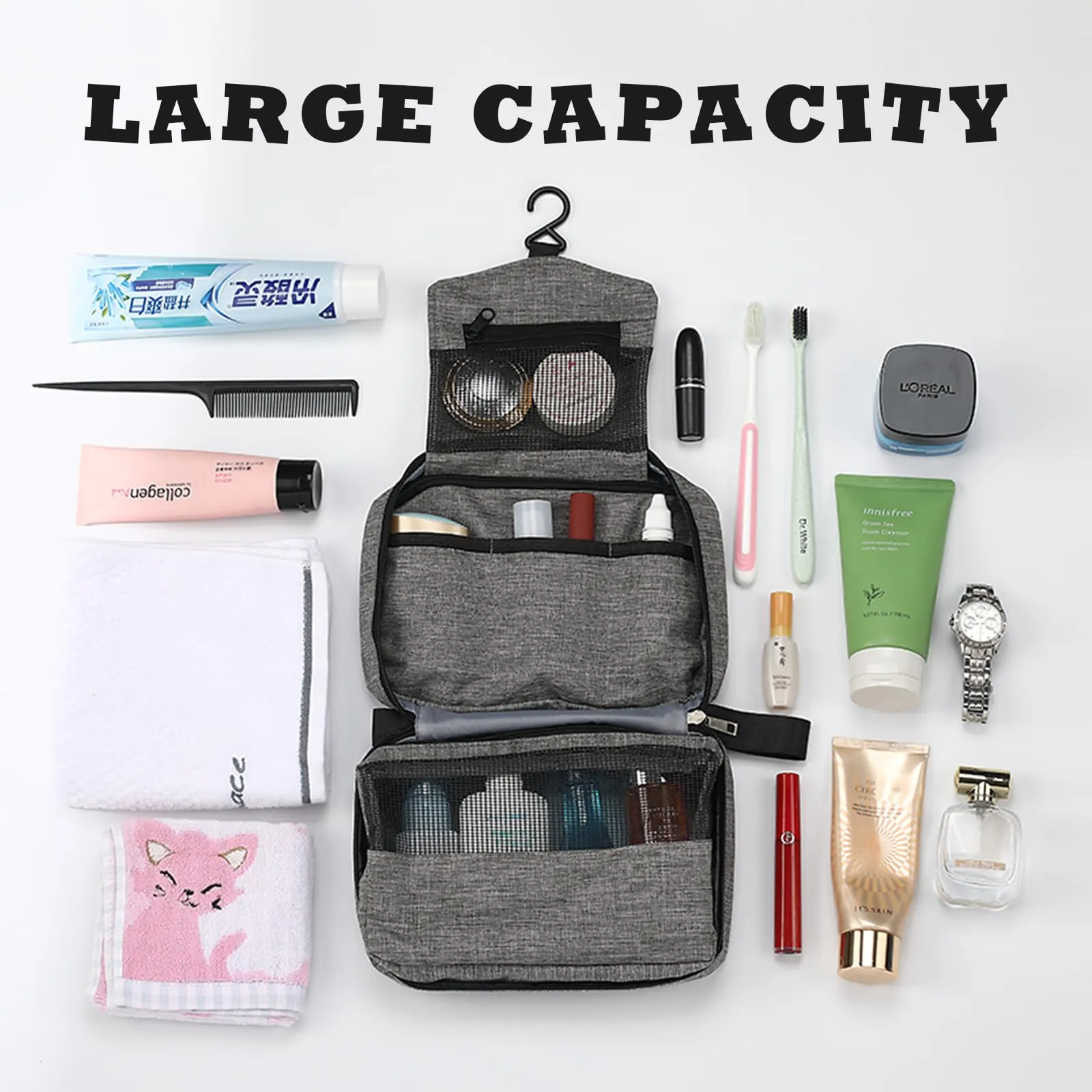 Aucuu Beauty Case da Viaggio Appendere, Borsa da Toilette per Donna Uomo, Impermeabile Trousse Trucchi, Beauty Case per Organizzare Cosmetici Oggetti Personali - immagine 3
