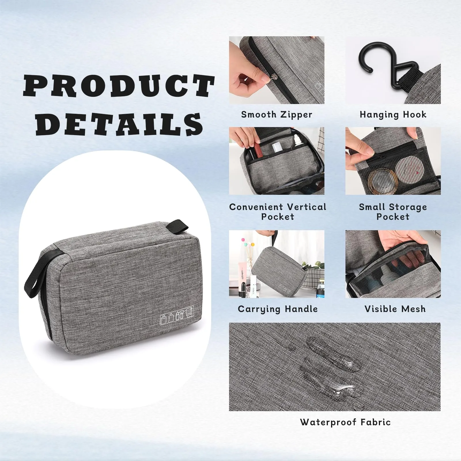 Aucuu Beauty Case da Viaggio Appendere, Borsa da Toilette per Donna Uomo, Impermeabile Trousse Trucchi, Beauty Case per Organizzare Cosmetici Oggetti Personali - immagine 4