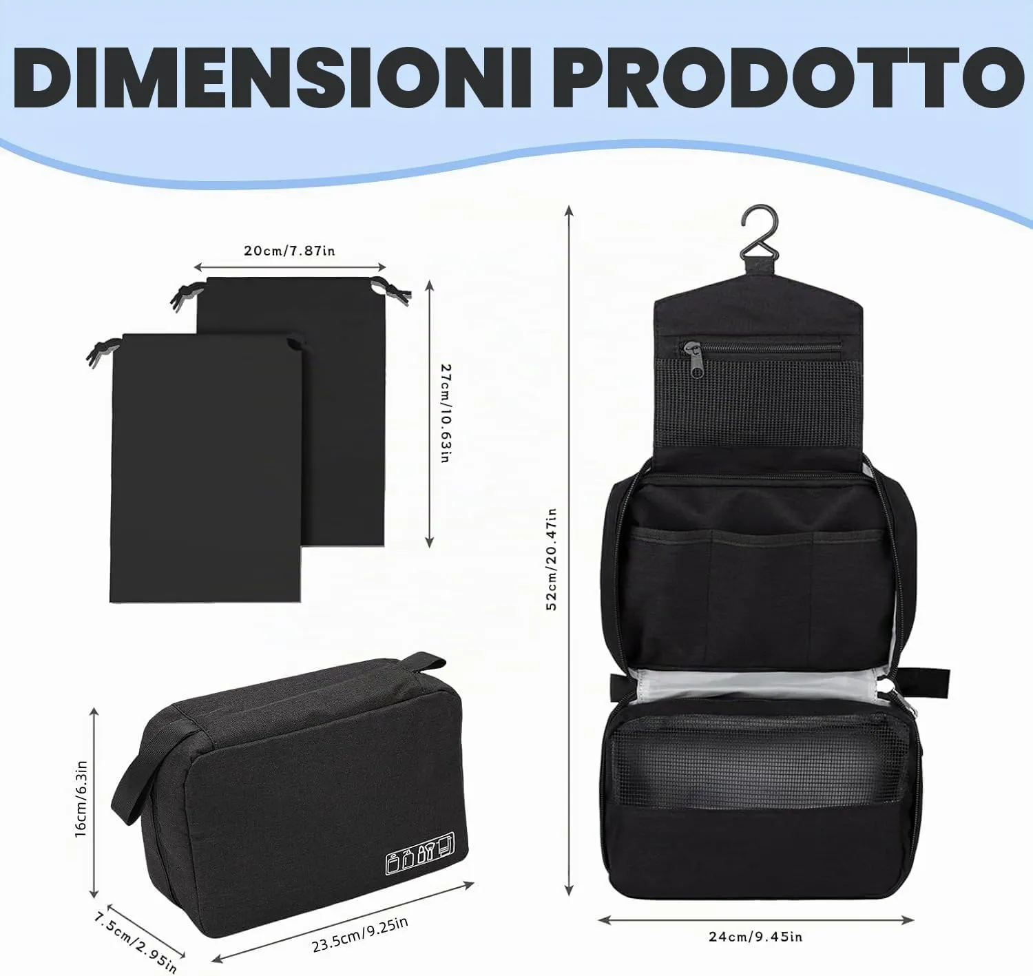 Aucuu Beauty Case da Viaggio Appendere, Borsa da Toilette per Donna Uomo, Impermeabile Trousse Trucchi, Beauty Case per Organizzare Cosmetici Oggetti Personali - immagine 2
