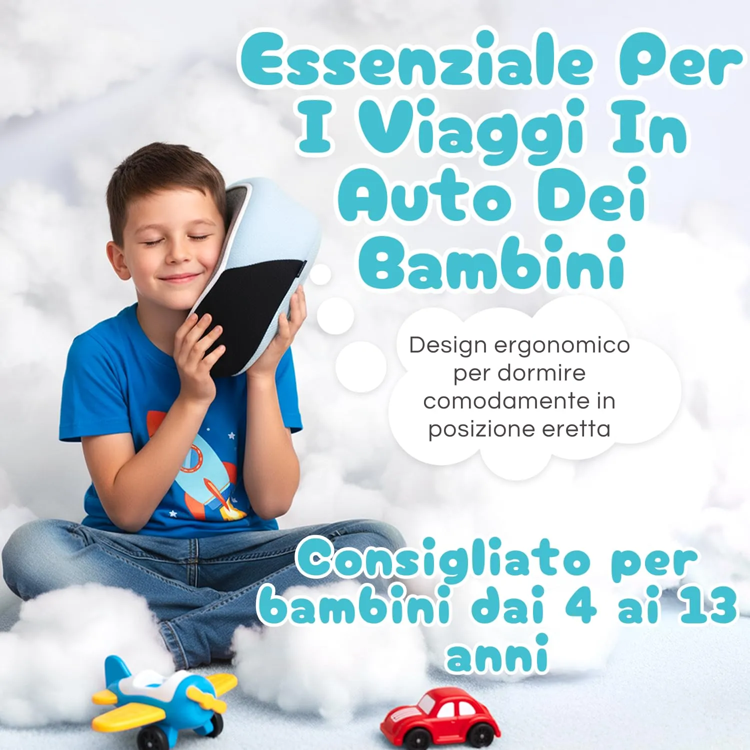 Proglobe Junior Cuscino cervicale da viaggio per bambini - Supporto ergonomico in memory foam per auto, aereo e pullman - Cuscino lavabile, morbido, leggero con cinghia - Ideale per bambini dai 4 ai - immagine 2