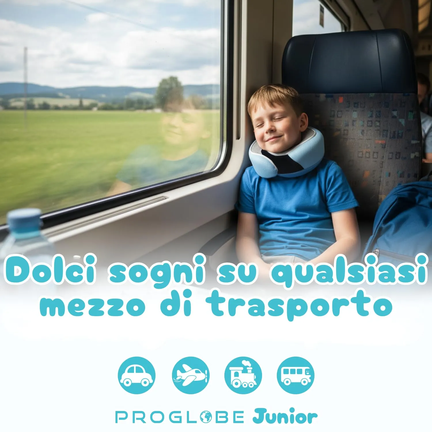 Proglobe Junior Cuscino cervicale da viaggio per bambini - Supporto ergonomico in memory foam per auto, aereo e pullman - Cuscino lavabile, morbido, leggero con cinghia - Ideale per bambini dai 4 ai - immagine 5