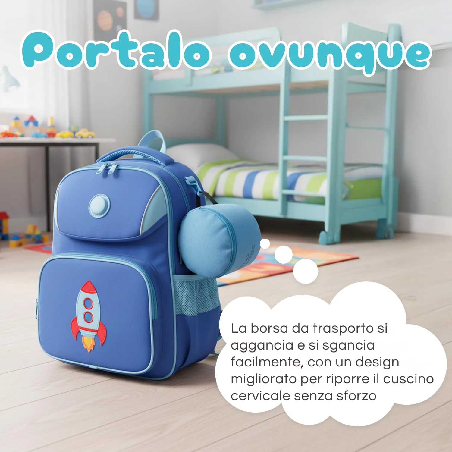 Proglobe Junior Cuscino cervicale da viaggio per bambini - Supporto ergonomico in memory foam per auto, aereo e pullman - Cuscino lavabile, morbido, leggero con cinghia - Ideale per bambini dai 4 ai - immagine 6