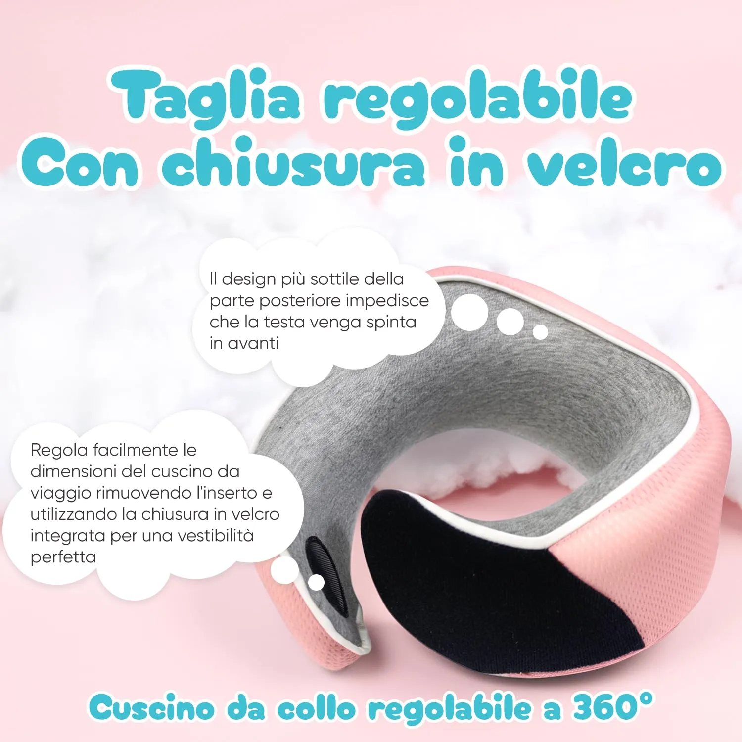 Proglobe Cuscino cervicale da viaggio per bambini, in memory foam, rosa chiaro, età 4-12 anni - immagine 4