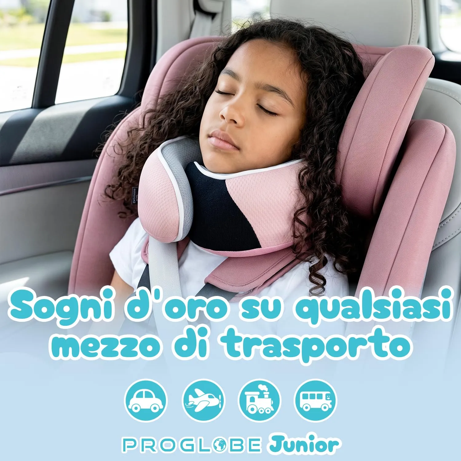 Proglobe Cuscino cervicale da viaggio per bambini, in memory foam, rosa chiaro, età 4-12 anni - immagine 6