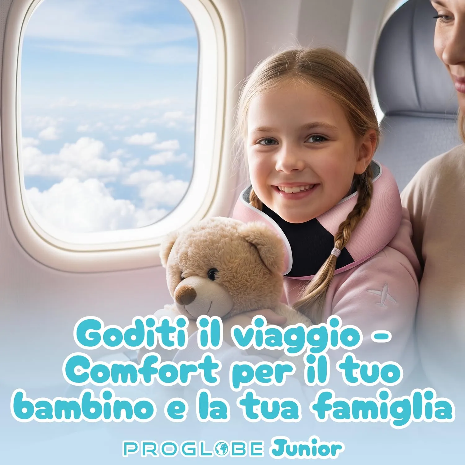 Proglobe Cuscino cervicale da viaggio per bambini, in memory foam, rosa chiaro, età 4-12 anni - immagine 8