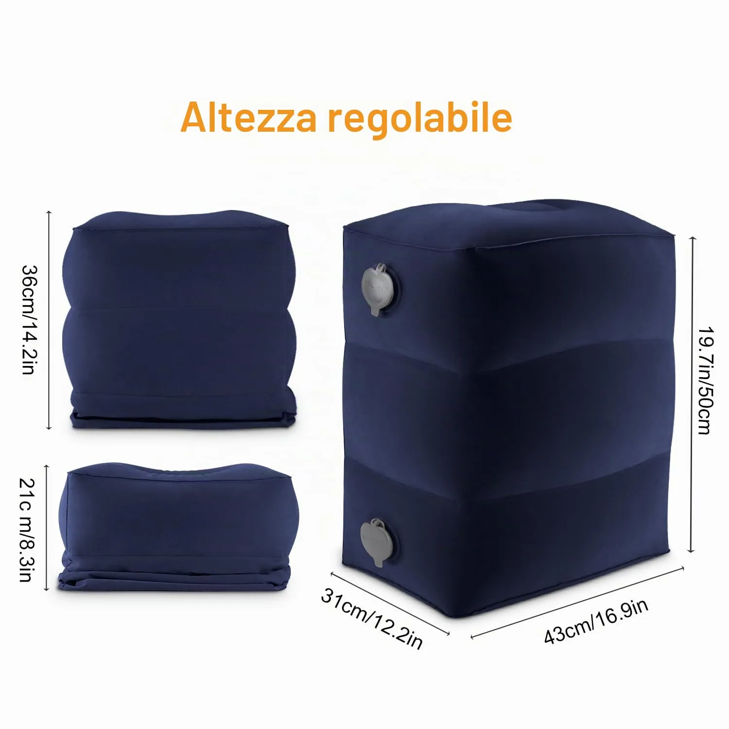 Maliton Poggiapiedi, poggiapiedi gonfiabile per aereo, cuscino da viaggio per bambini, altezza regolabile, poggiagambe per auto, treno, ufficio, pieghevole e portatile da viaggio (Blu Scuro, 1 pezzo) - immagine 7