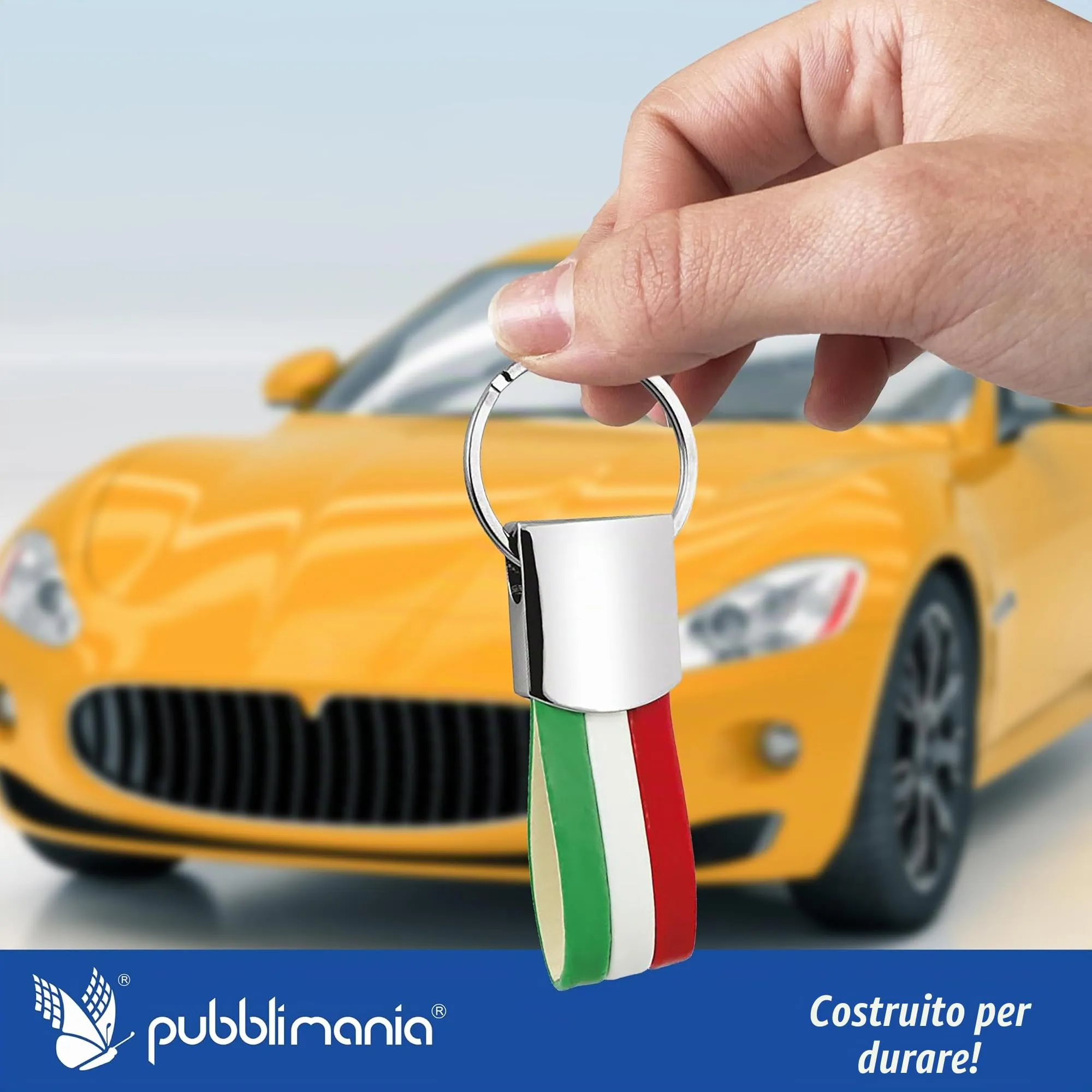 pubblimania Portachiavi Tricolore Italia – Design Elegante in Pelle e Acciaio Lucido – Accessorio Bandiera Italiana per Chiavi Auto, Casa e Idea Regalo Souvenir - immagine 2