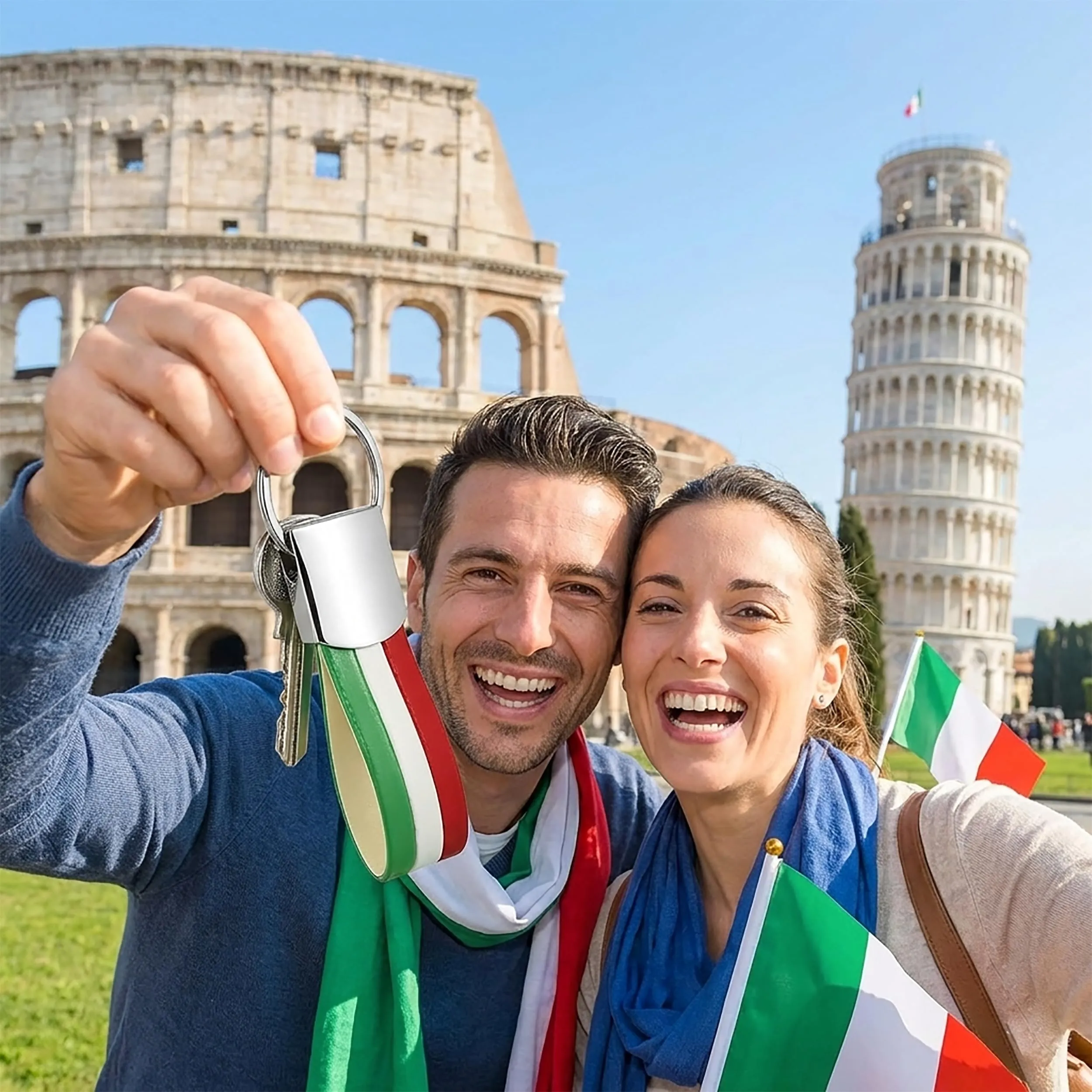 pubblimania Portachiavi Tricolore Italia – Design Elegante in Pelle e Acciaio Lucido – Accessorio Bandiera Italiana per Chiavi Auto, Casa e Idea Regalo Souvenir - immagine 4