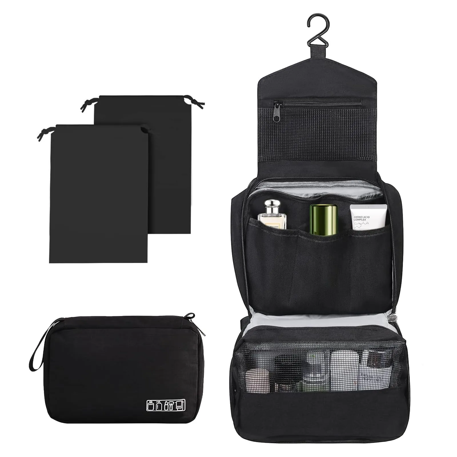 Aucuu Beauty Case da Viaggio Appendere, Borsa da Toilette per Donna Uomo, Impermeabile Trousse Trucchi, Beauty Case per Organizzare Cosmetici Oggetti Personali - immagine 8