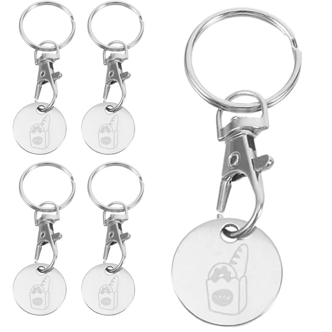 JEYORZY Gettone per Carrello della Spesa in 5 pezzi, Portachiavi per Carrello della Spesa in Acciaio Inox, Moneta Carrello Spesa in Acciaio Inox, Rimovibile Portachiavi per Carrello Della Spesa - immagine 1