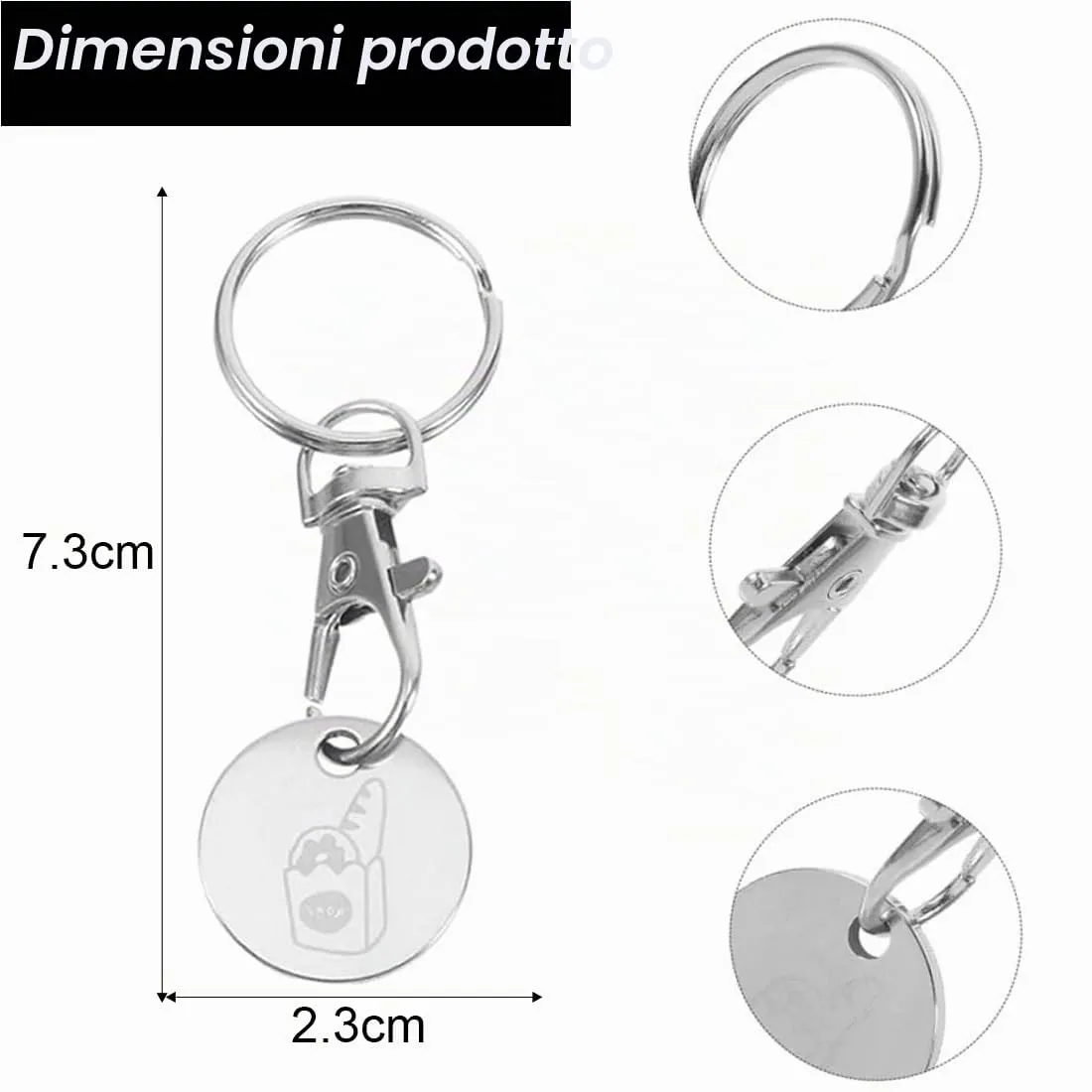JEYORZY Gettone per Carrello della Spesa in 5 pezzi, Portachiavi per Carrello della Spesa in Acciaio Inox, Moneta Carrello Spesa in Acciaio Inox, Rimovibile Portachiavi per Carrello Della Spesa - immagine 4
