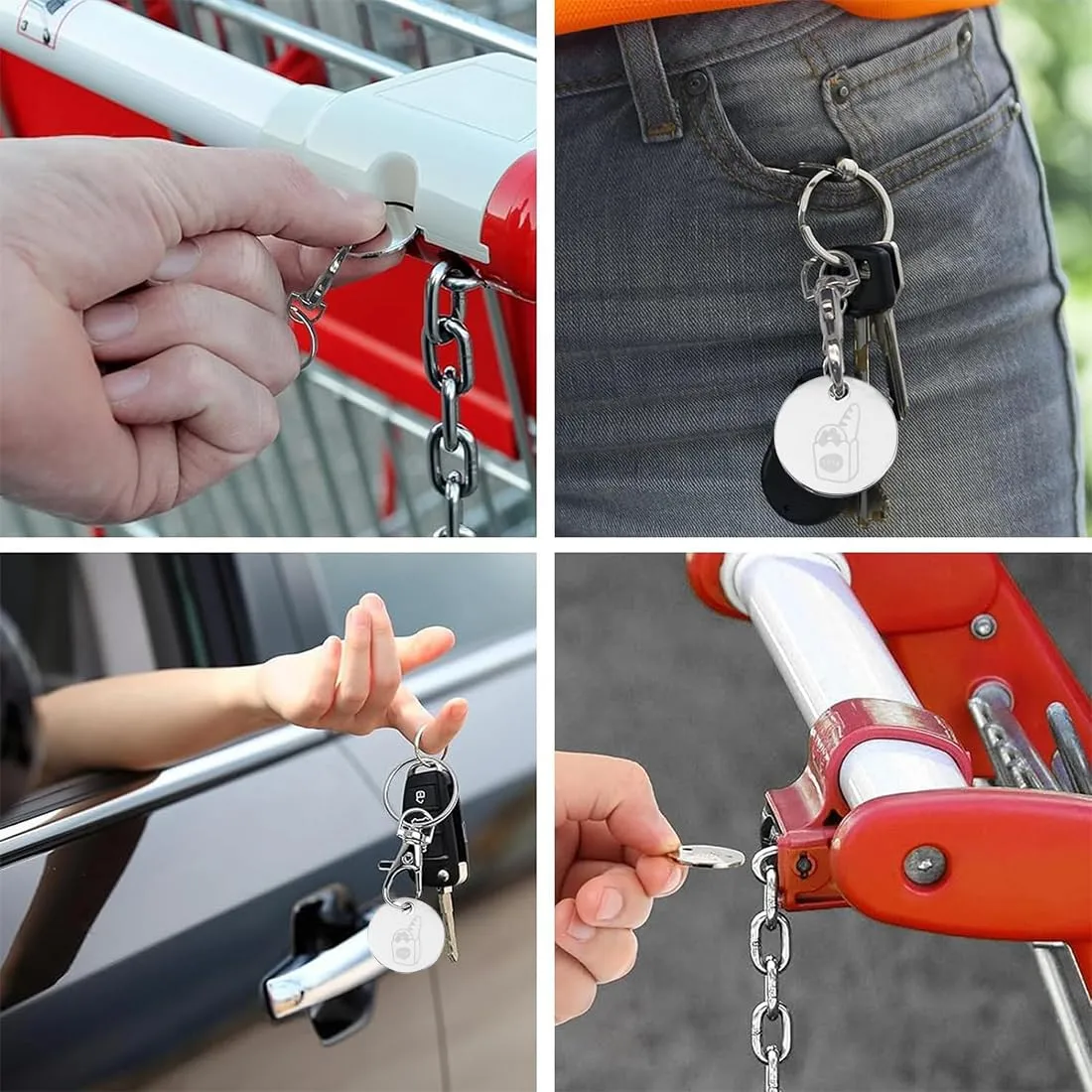 JEYORZY Gettone per Carrello della Spesa in 5 pezzi, Portachiavi per Carrello della Spesa in Acciaio Inox, Moneta Carrello Spesa in Acciaio Inox, Rimovibile Portachiavi per Carrello Della Spesa - immagine 5