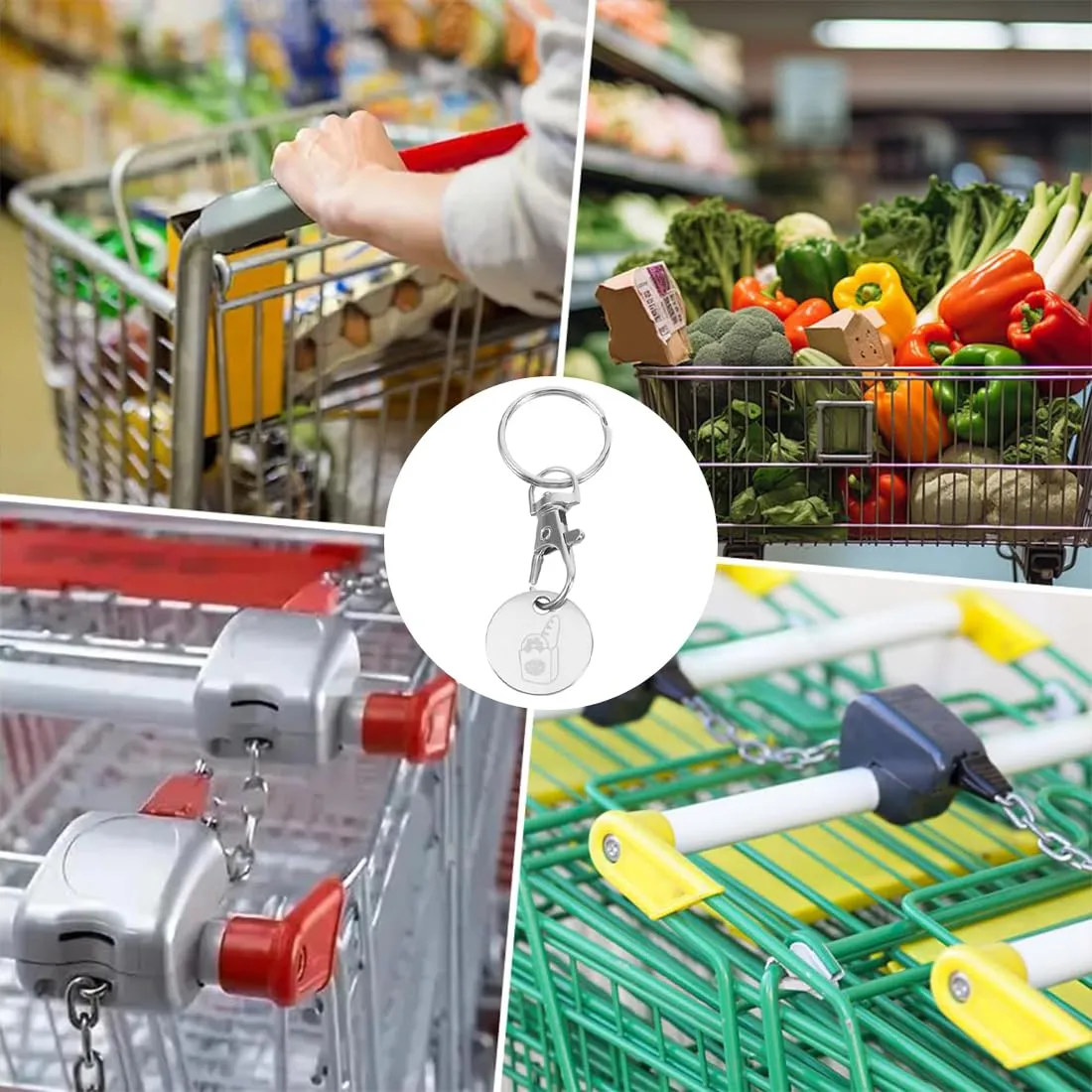 JEYORZY Gettone per Carrello della Spesa in 5 pezzi, Portachiavi per Carrello della Spesa in Acciaio Inox, Moneta Carrello Spesa in Acciaio Inox, Rimovibile Portachiavi per Carrello Della Spesa - immagine 6