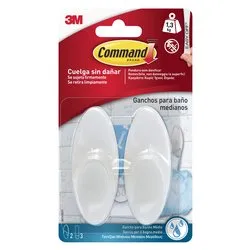 Set ganci adesivi 2 pz plastica Bath19 (portata max 1,3 Kg ) COMMAND Bianco 7100352623 - immagine 1