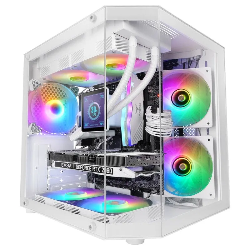 Mars Gaming Mc-3tlite Micro ATX Case da gioco con triplo vetro temperato e ventola FRGB da 120 mm, bianco - immagine 1