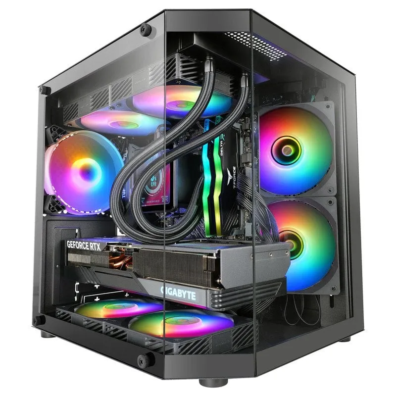 Mars Gaming Mc-3tlite Micro ATX Case da gioco con triplo vetro temperato e ventola FRGB da 120 mm, nero - immagine 1