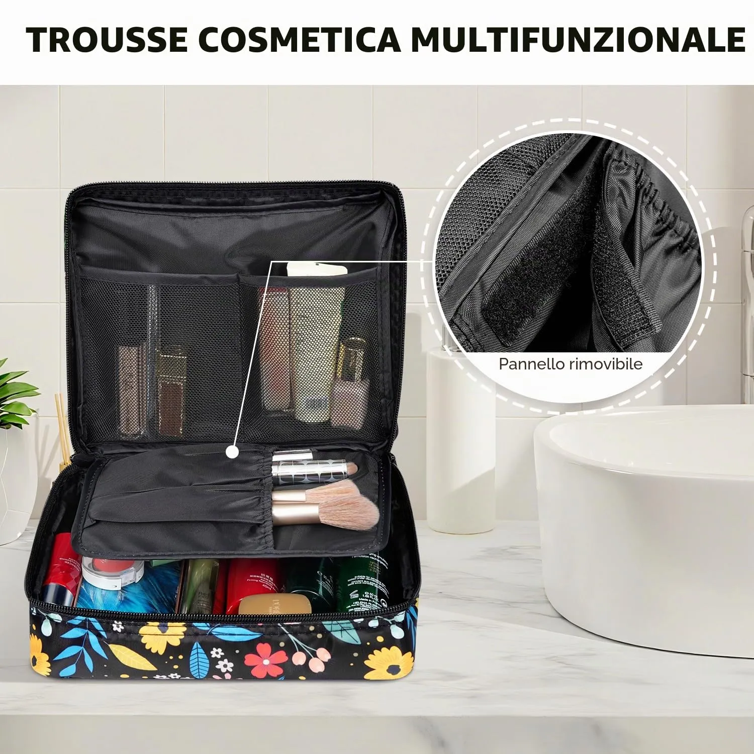 BAGAIL Cubi da Imballaggio per Valigia Set 8 Pezzi, Organizzatori Leggeri per Bagagli e Accessori da Viaggio, Fiori nero - immagine 7