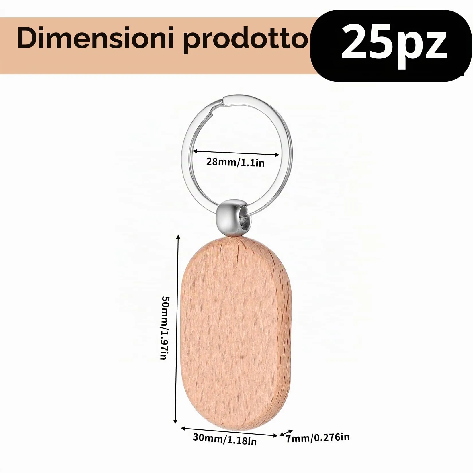 25 Pz Portachiavi in Legno Grezzo, Forma parco giochi, per Fai-da-Te - immagine 2