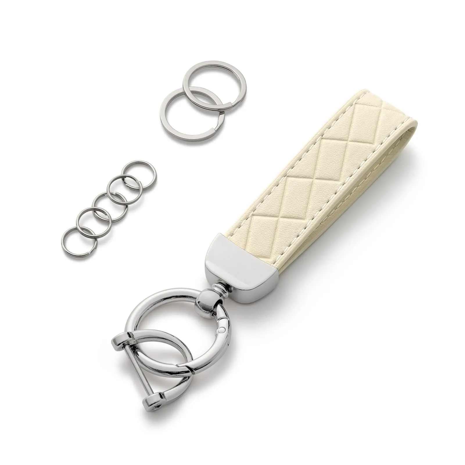 AOKSUNOVA Portachiavi da donna in pelle per auto, Bianco-2, 9 cm - immagine 1
