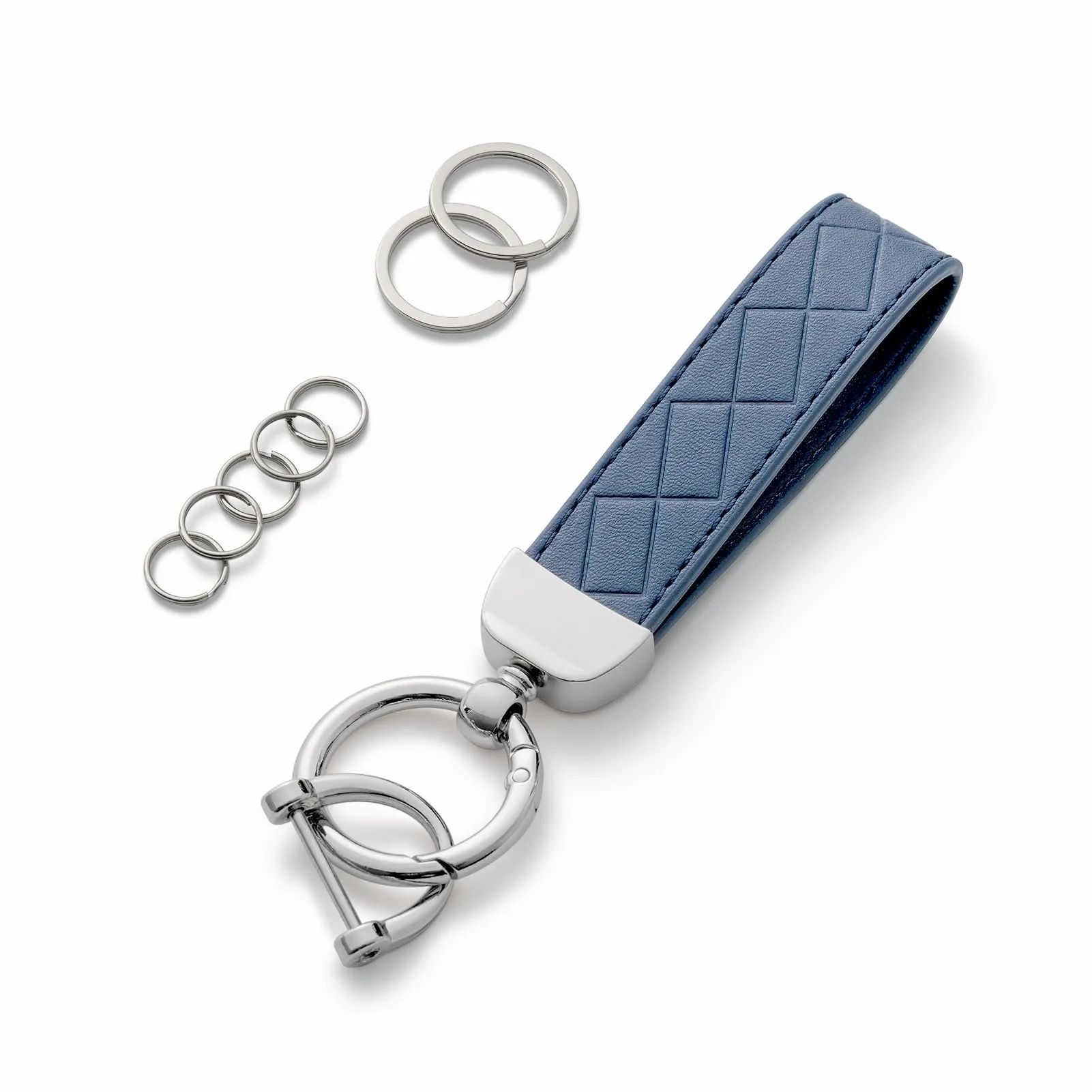 AOKSUNOVA Portachiavi Blu Cinturino per Chiavi di Pelle Portachiavi per Auto con Anello per Chiavi per Donne, Uomini - immagine 1