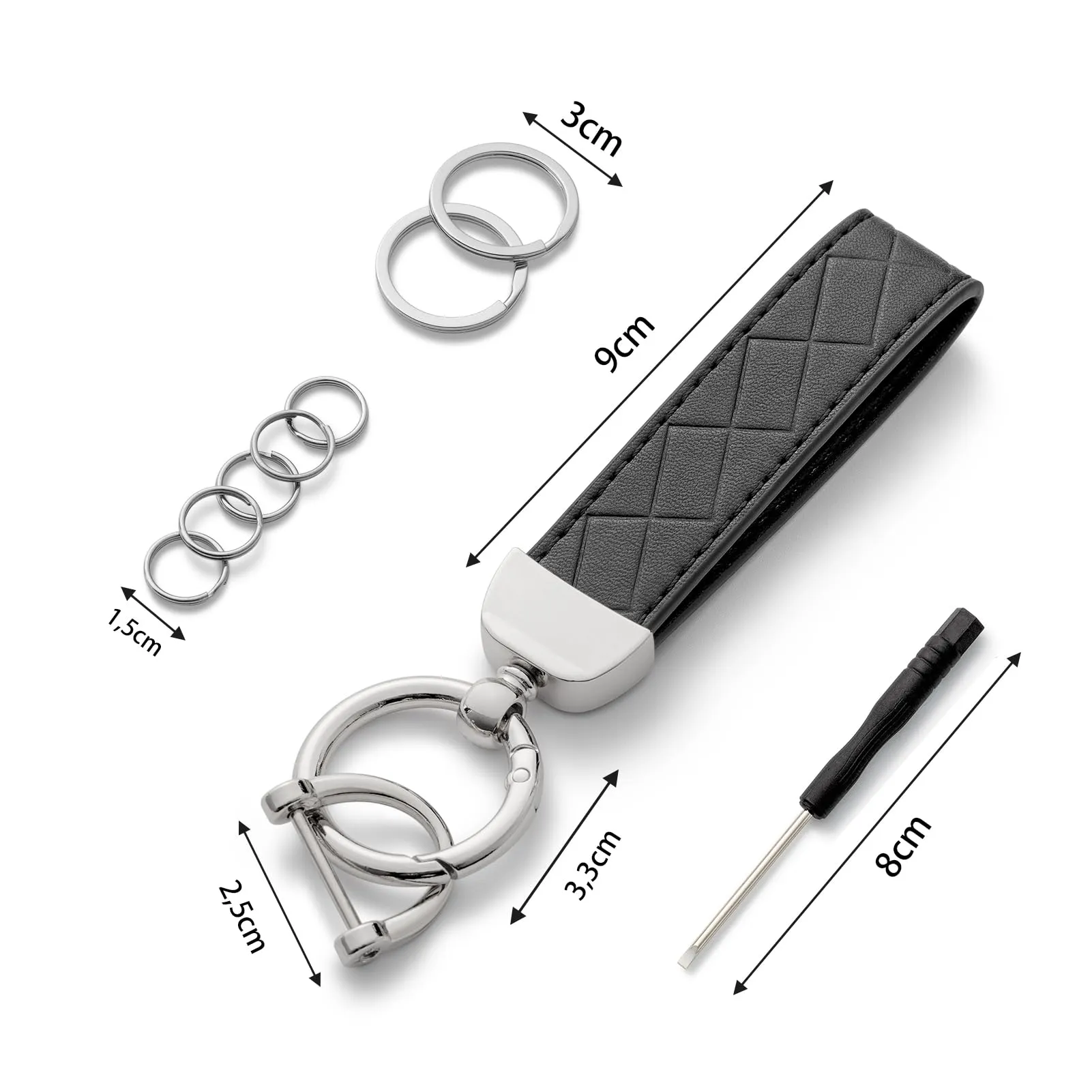 AOKSUNOVA Portachiavi da donna in pelle per auto, Nero/2, 9 cm - immagine 2