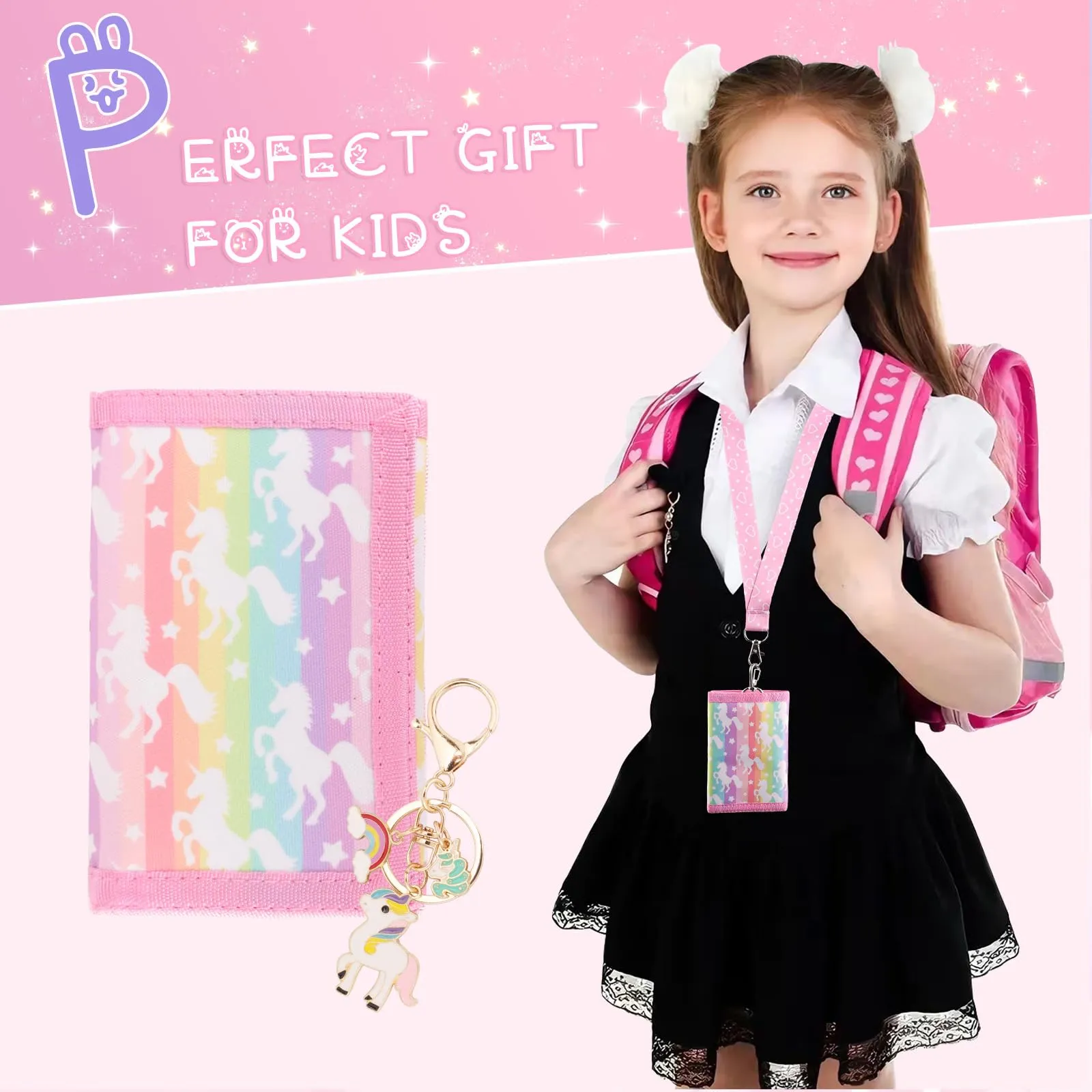 GADITIEK Marsupio da collo per ragazze, portafoglio per bambini con portachiavi, portafoglio per bambini per ragazze, compleanni (Unicorn - New) - immagine 5