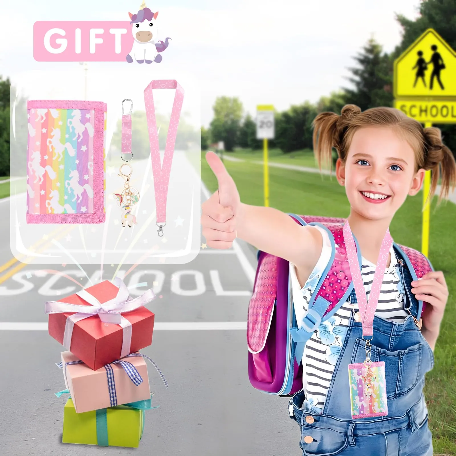 GADITIEK Marsupio da collo per ragazze, portafoglio per bambini con portachiavi, portafoglio per bambini per ragazze, compleanni (Unicorn - New) - immagine 7