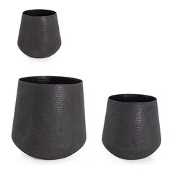 Set vasi tondi per piante 3 pz metallo KENAR Nero 0183215 - immagine 1